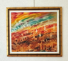 Postumi Surrealist Oil Painting, Abstract Landscape, Framed, 1990s