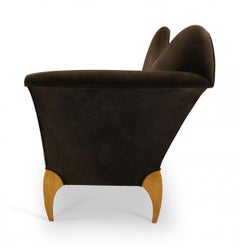 Angelo Donghia Chaise longue asymétrique du milieu du siècle en velours Brown et frêne