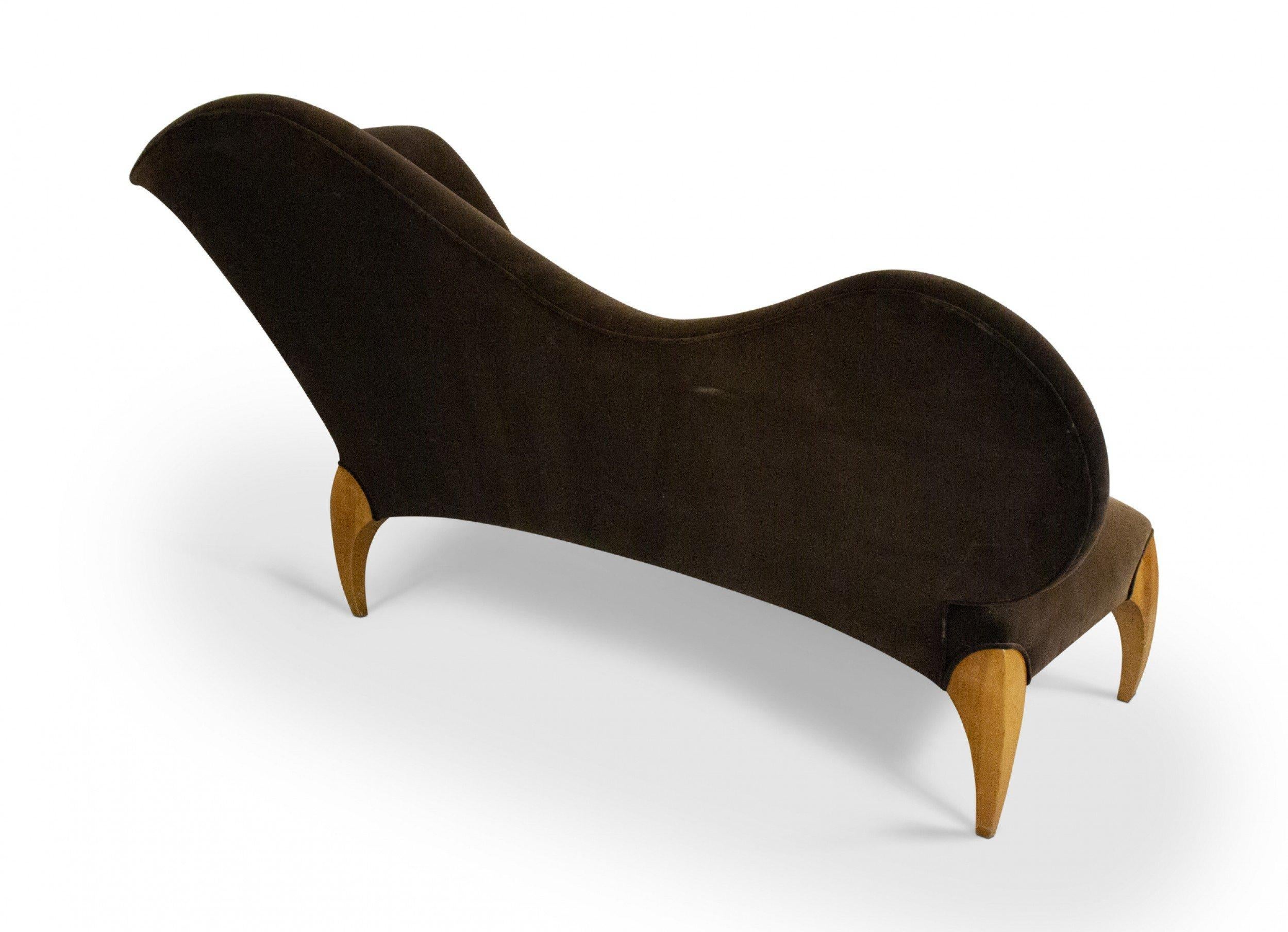 Angelo Donghia Midcentury Asymmetrical Brown Velvet and Ash Chaise Lounge In Good Condition For Sale In New York, NY