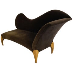 Angelo Donghia Midcentury Asymmetrical Brown Velvet and Ash Chaise Lounge