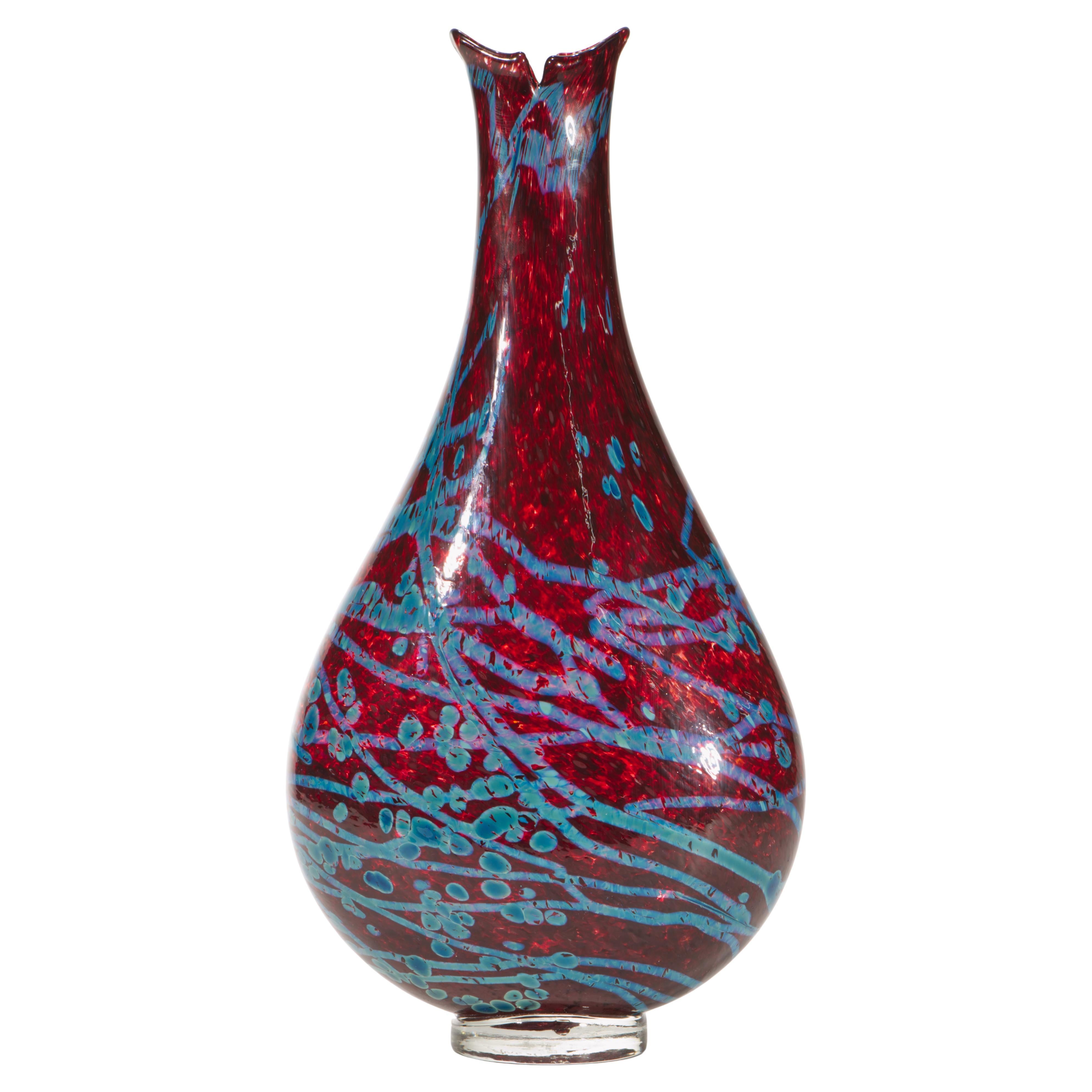 Angelo Fico Vase Burgundy Teal, American Art Studio Glass im Angebot