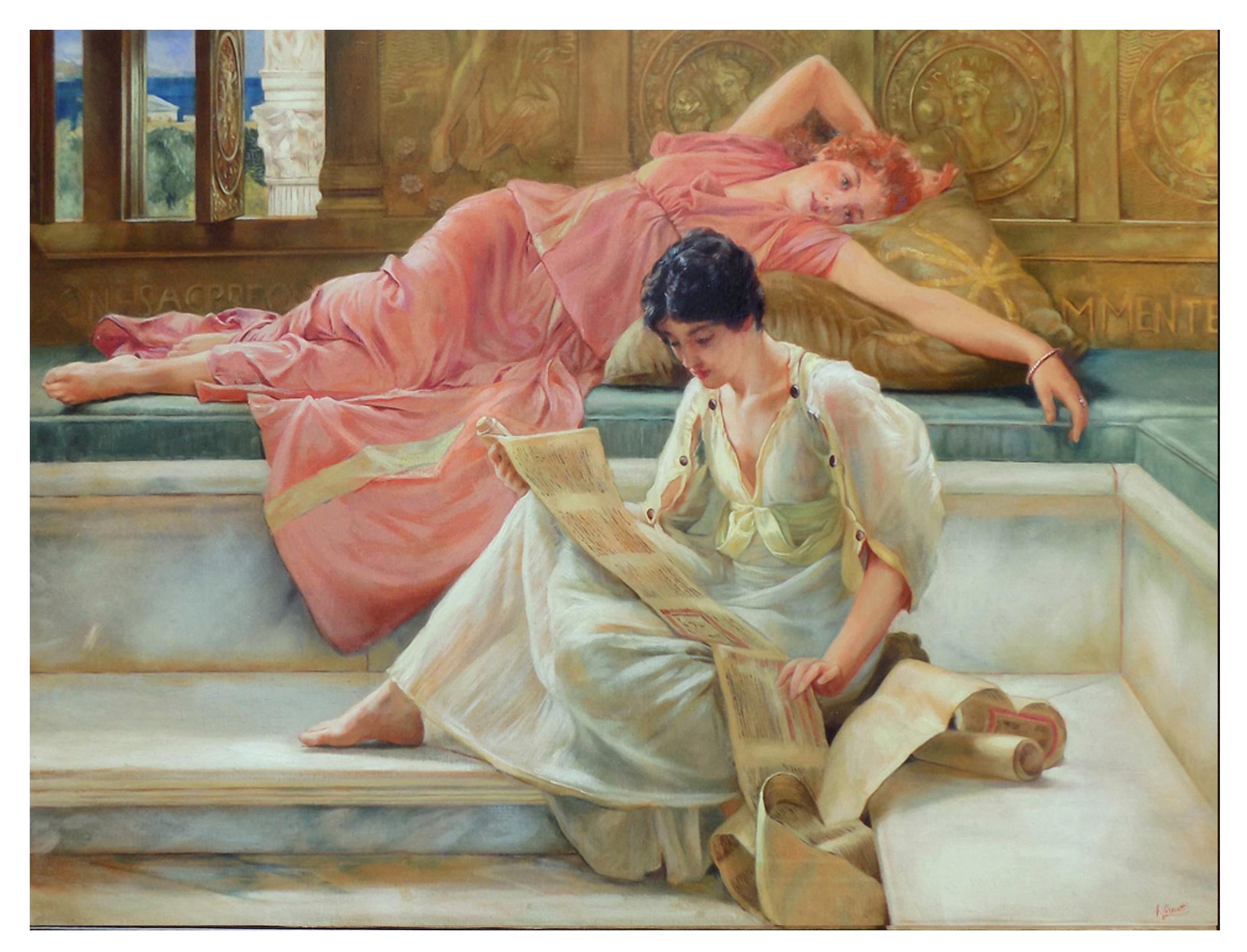 BATH OF CARACALLA -In theManner of L. Alma-Tadema Figurative Oil on canvas paint - Painting by Angelo Granati
