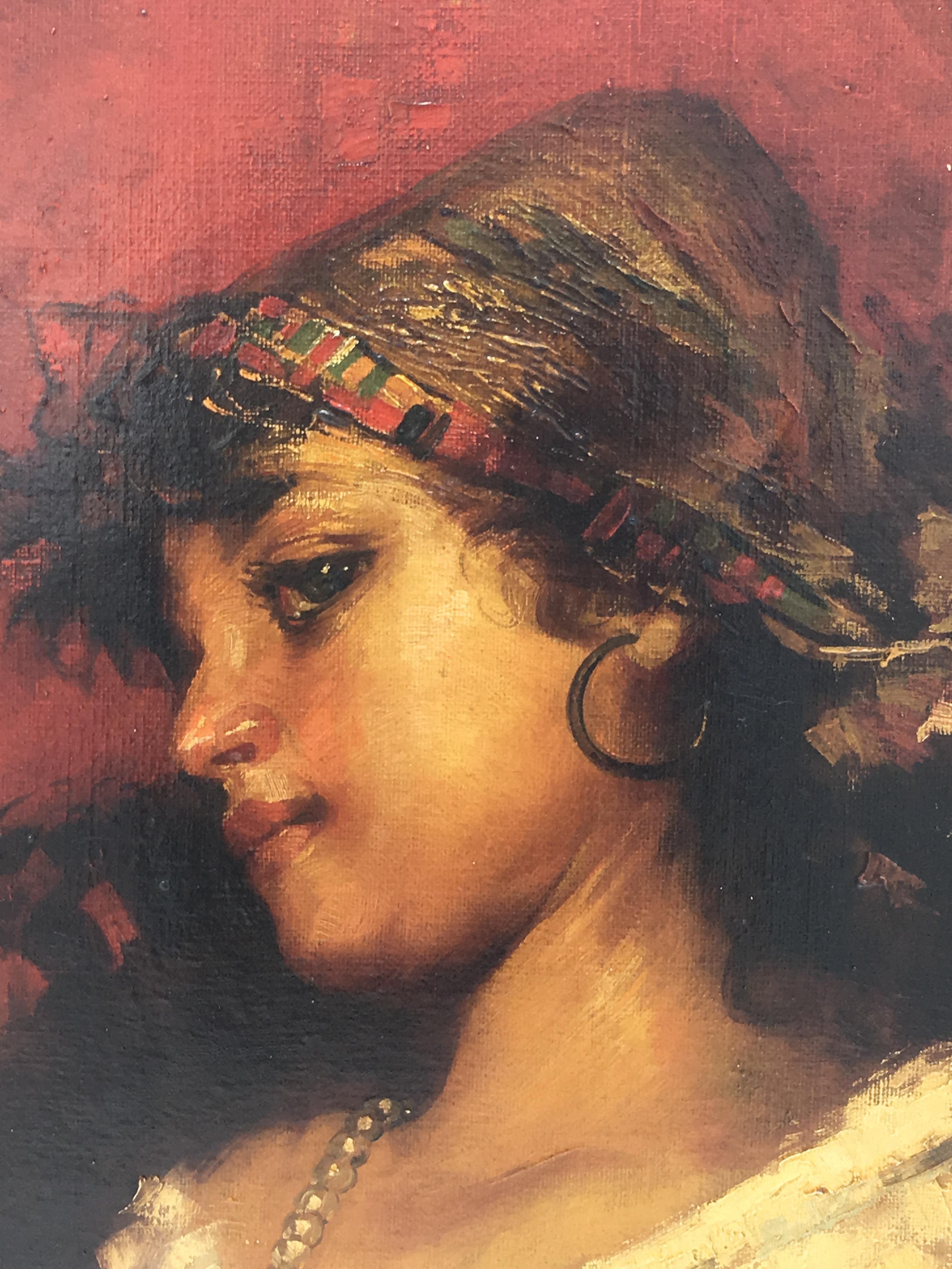 COUNTRY GIRL- Angelo Granati école napolitaine - Italie - peinture à l'huile sur toile. en vente 1