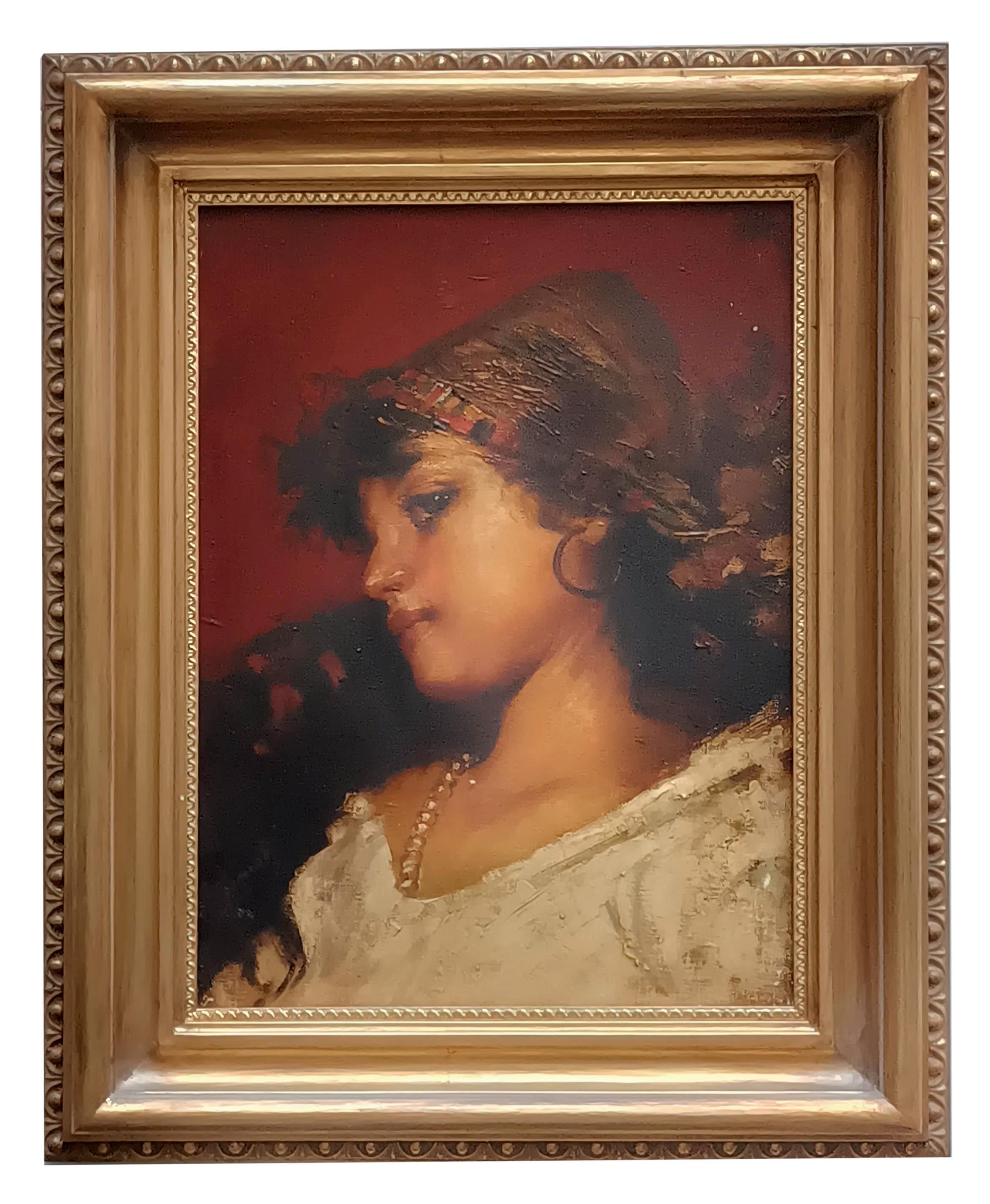 CHICA DE CAMPO- Escuela napolitana Angelo Granati - Italia - Pintura al óleo sobre lienzo.