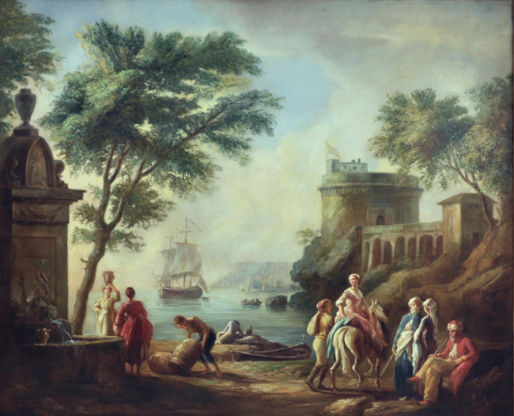 PUERTO MEDITERRÁNEO - Angelo Granati - Pintura al óleo sobre lienzo en venta 1