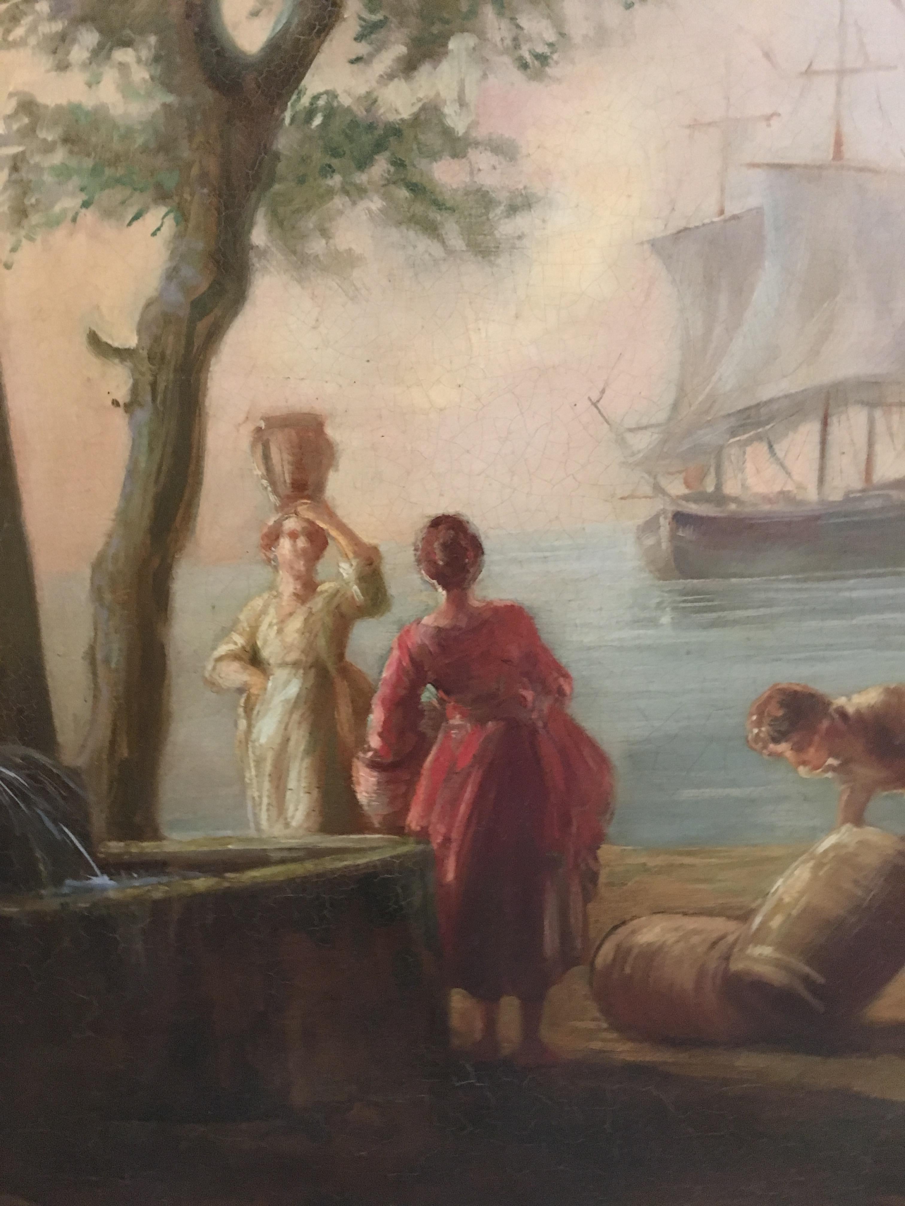 PUERTO MEDITERRÁNEO - Angelo Granati - Pintura al óleo sobre lienzo en venta 5