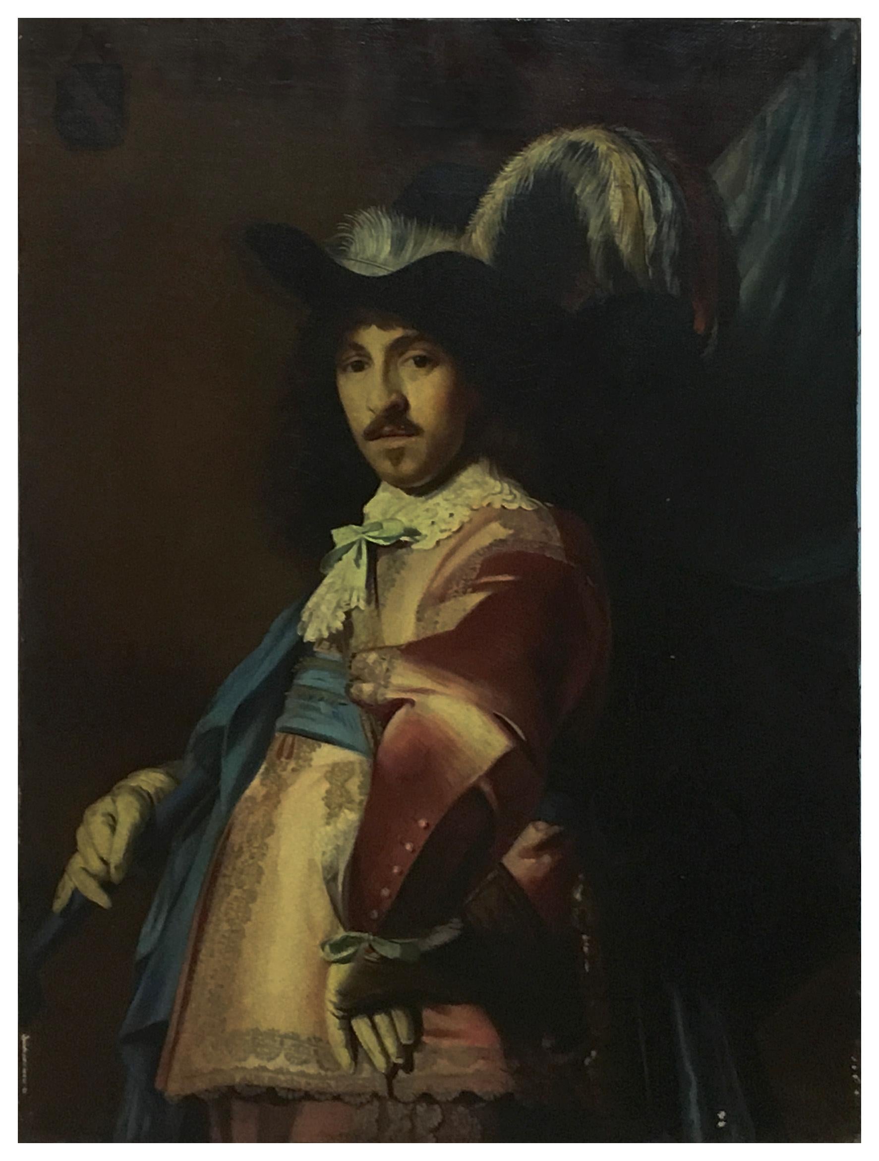 MUSKETEER - In the Manner of Cornelisz -Italian Portrait oil on canvas painting - Painting by Angelo Granati