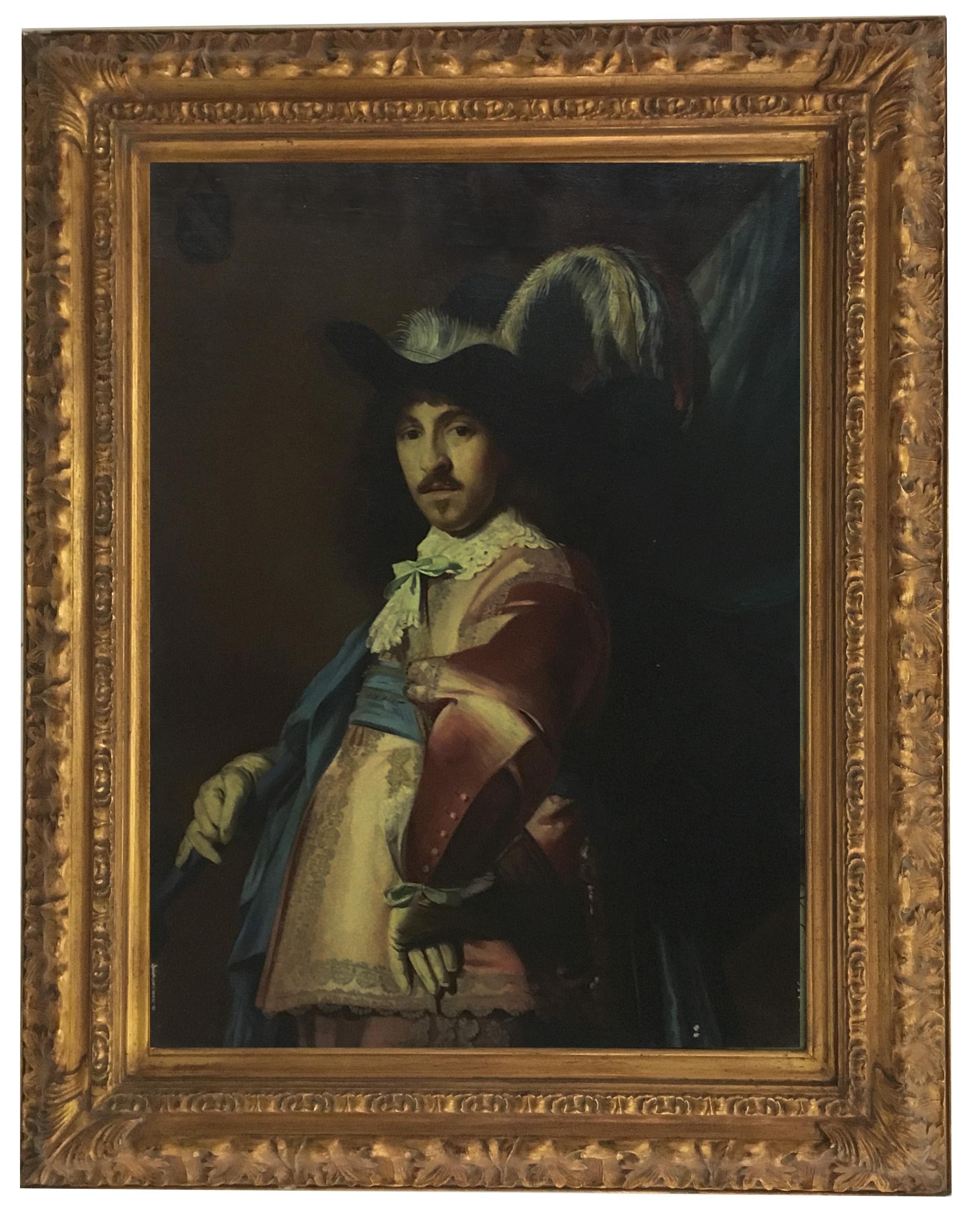 Angelo Granati Figurative Painting - MUSKETEER - In the Manner of Cornelisz -Italian Portrait oil on canvas painting