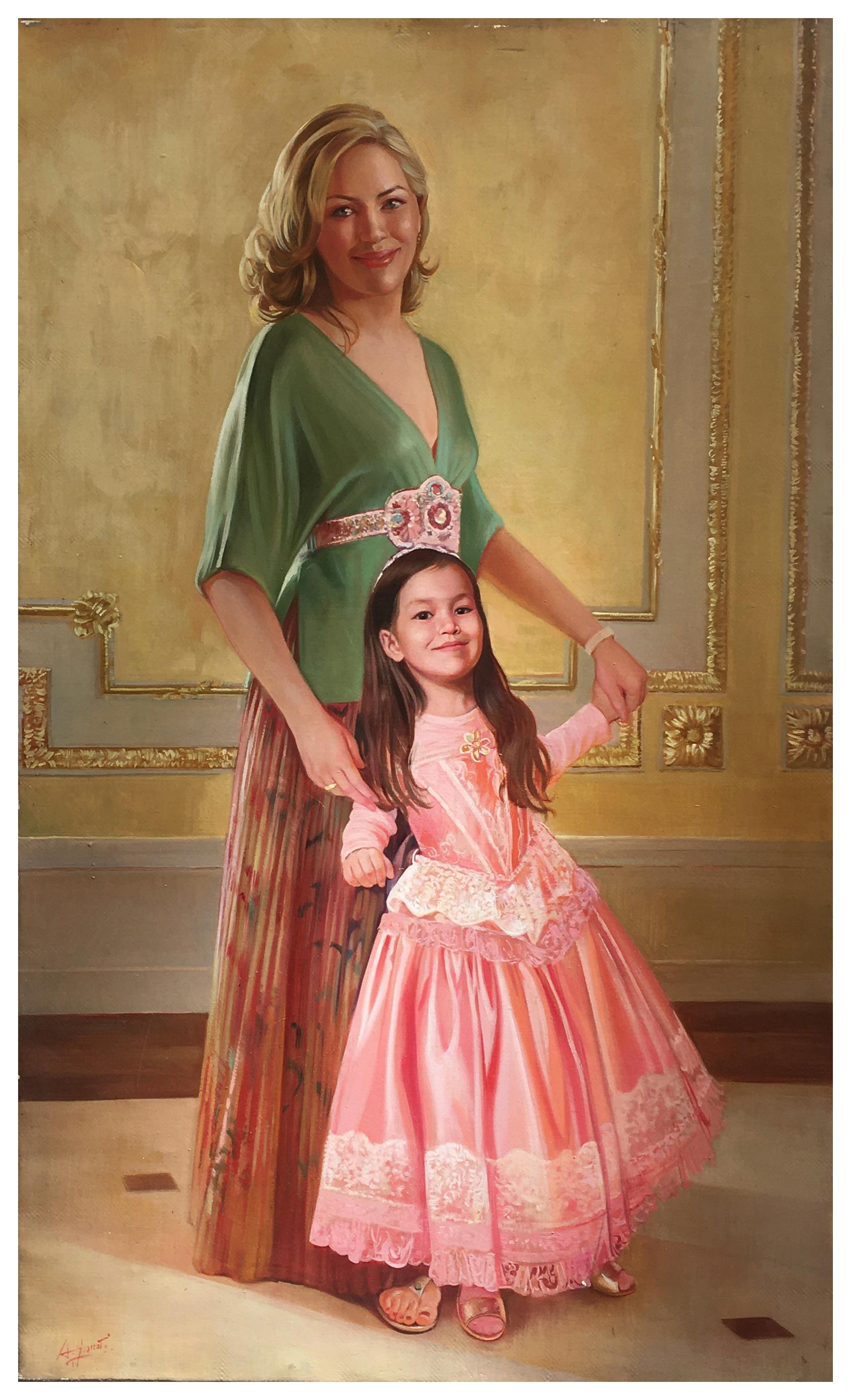 PORTRAIT OF MOTHER AND DAUGHTER - Angeo Granati - Peinture à l'huile figurative italienne - Painting de Angelo Granati