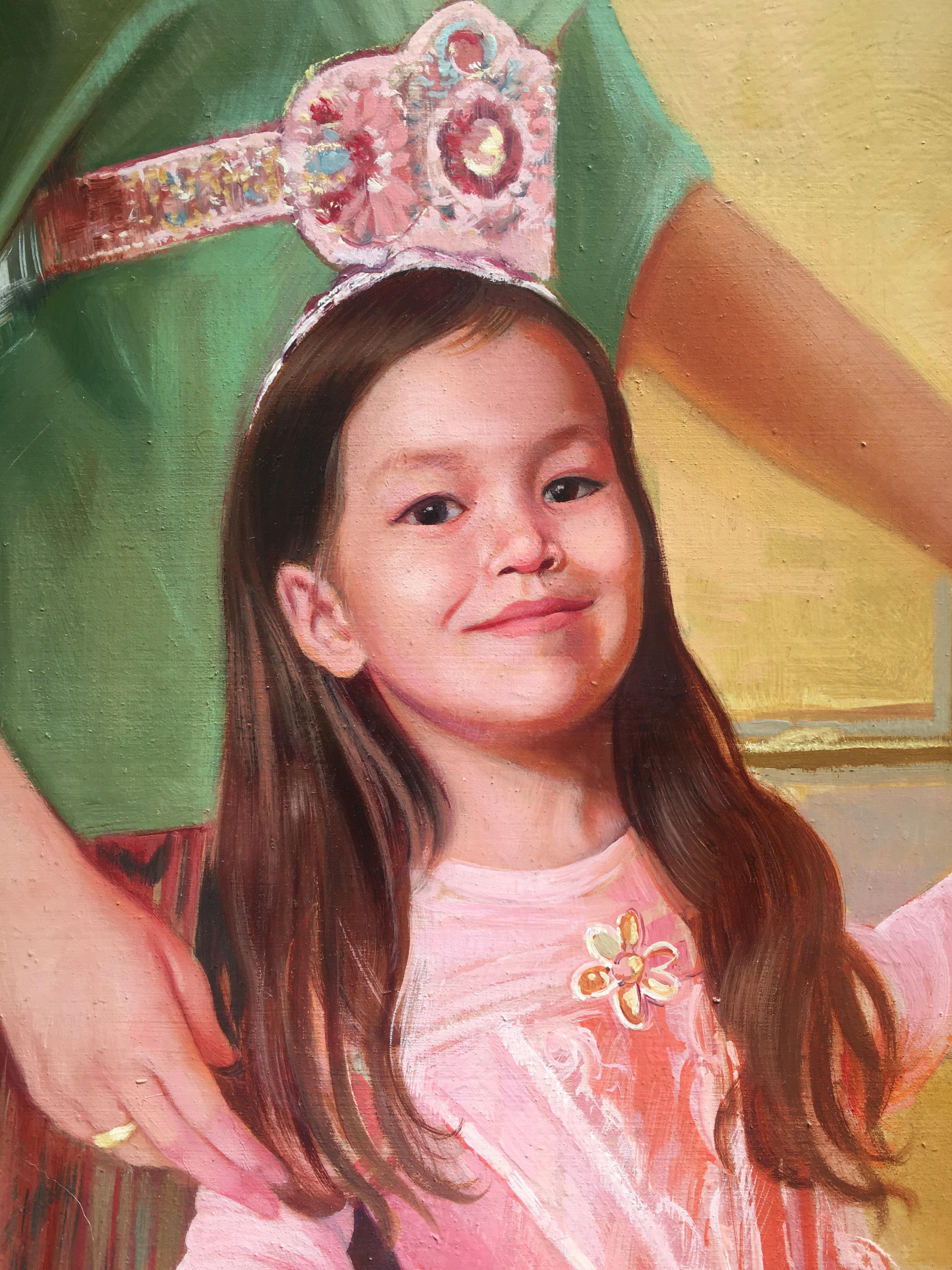 PORTRAIT OF MOTHER AND DAUGHTER - Angeo Granati - Peinture à l'huile figurative italienne - Marron Portrait Painting par Angelo Granati