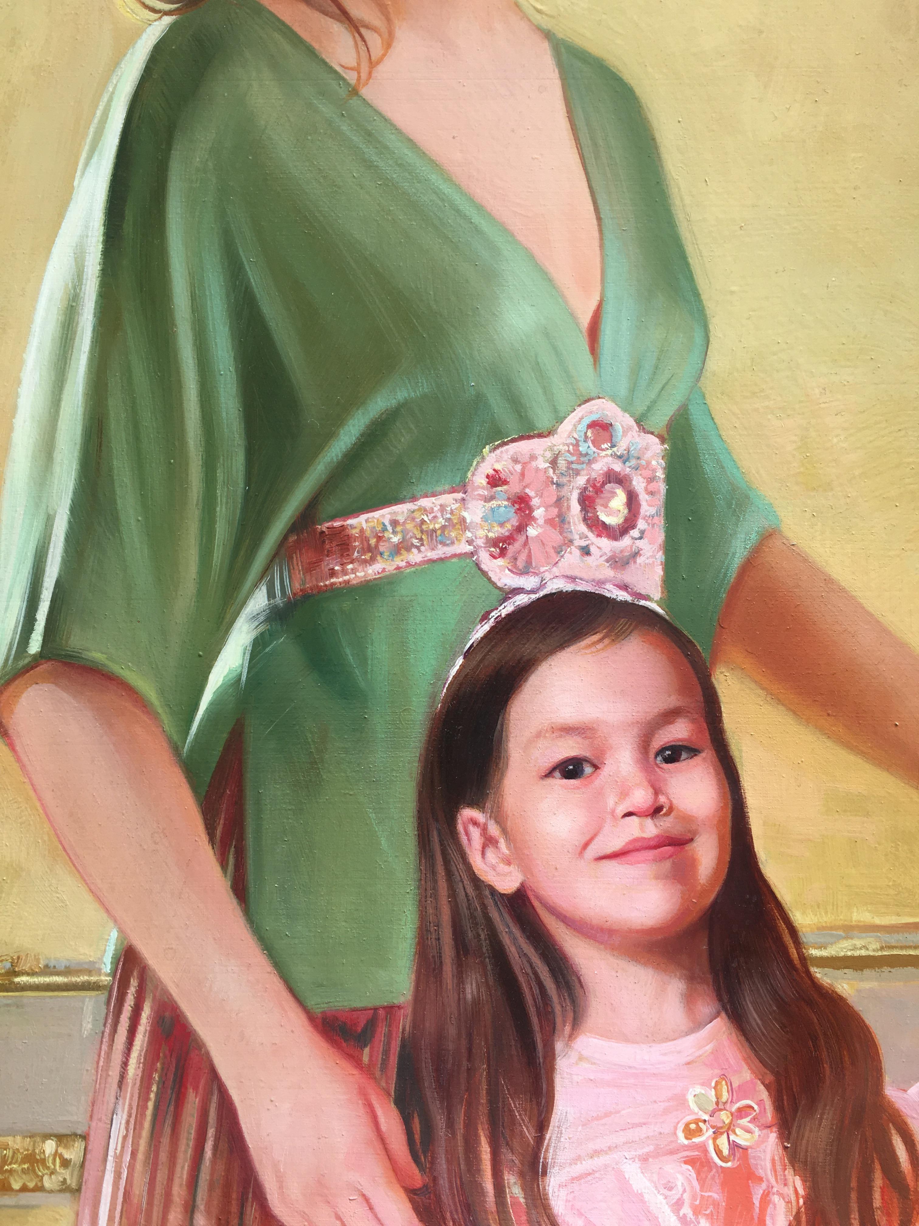 PORTRAIT OF MOTHER AND DAUGHTER - Angeo Granati - Peinture à l'huile figurative italienne en vente 1