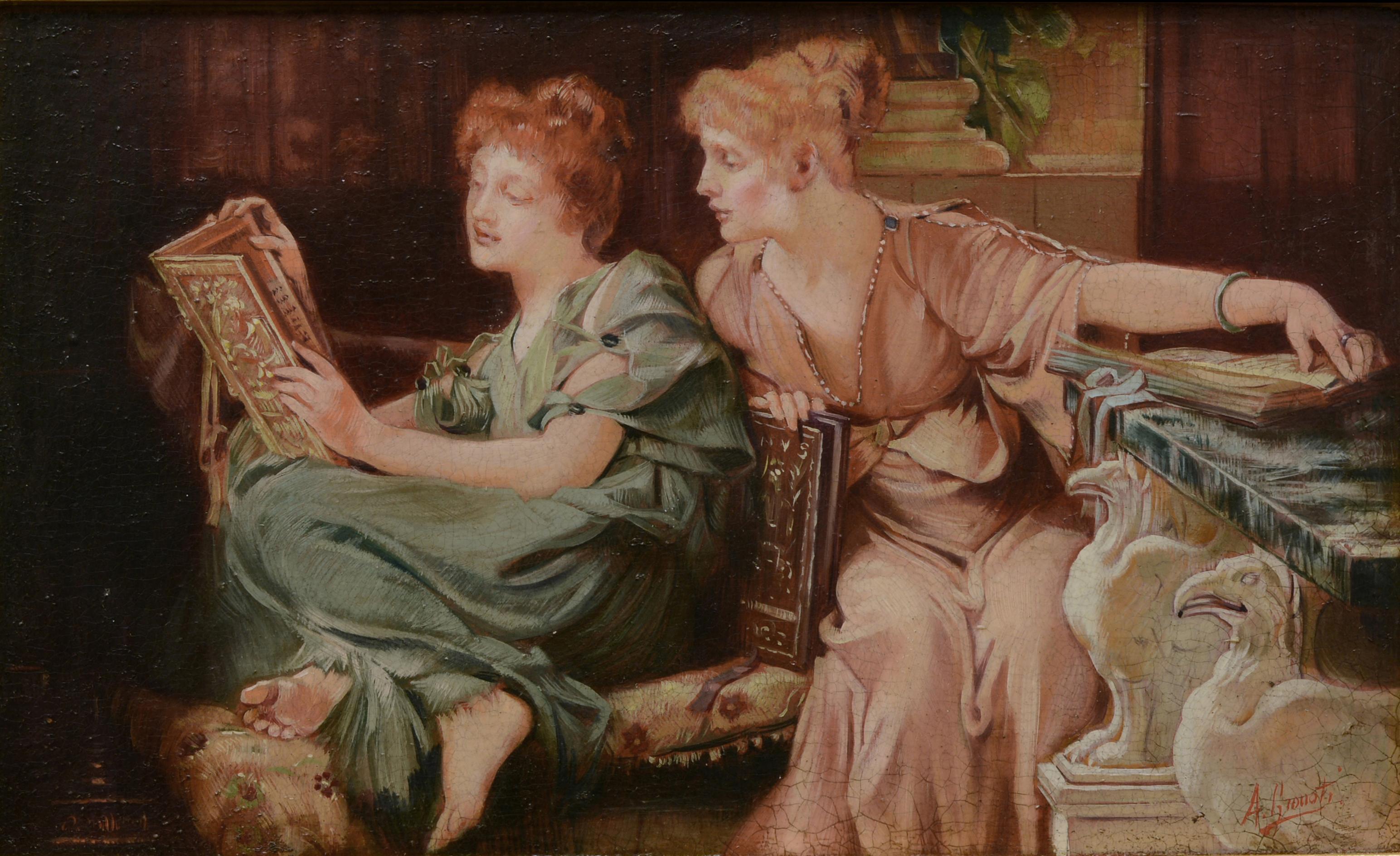 LECTURAS PRIVADAS - Angelo Granati Pintura figurativa italiana al óleo sobre lienzo en venta 1