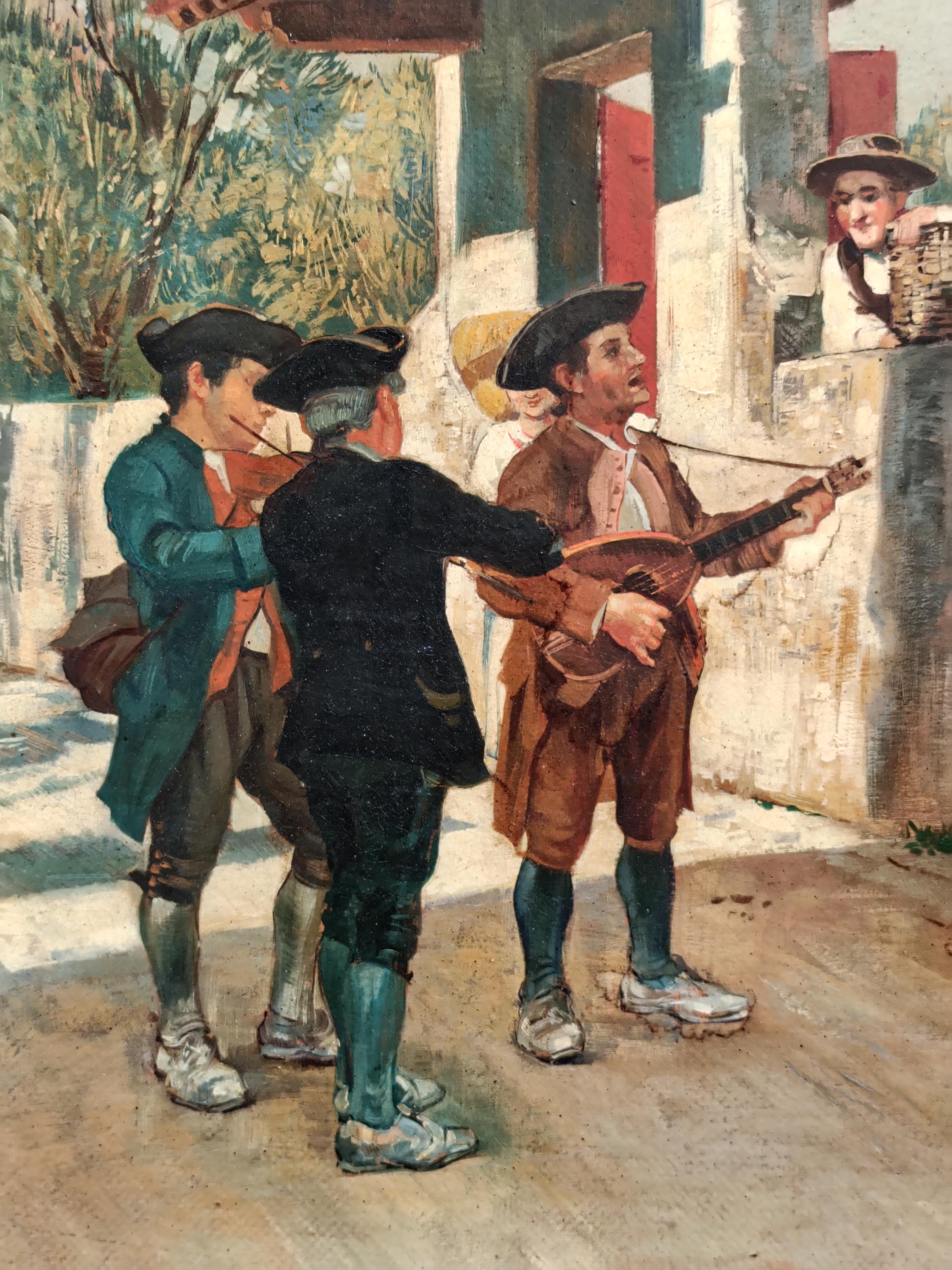 SERENADE - Angelo Granati - Italian Figurative Oil on canvas painting For Sale 9