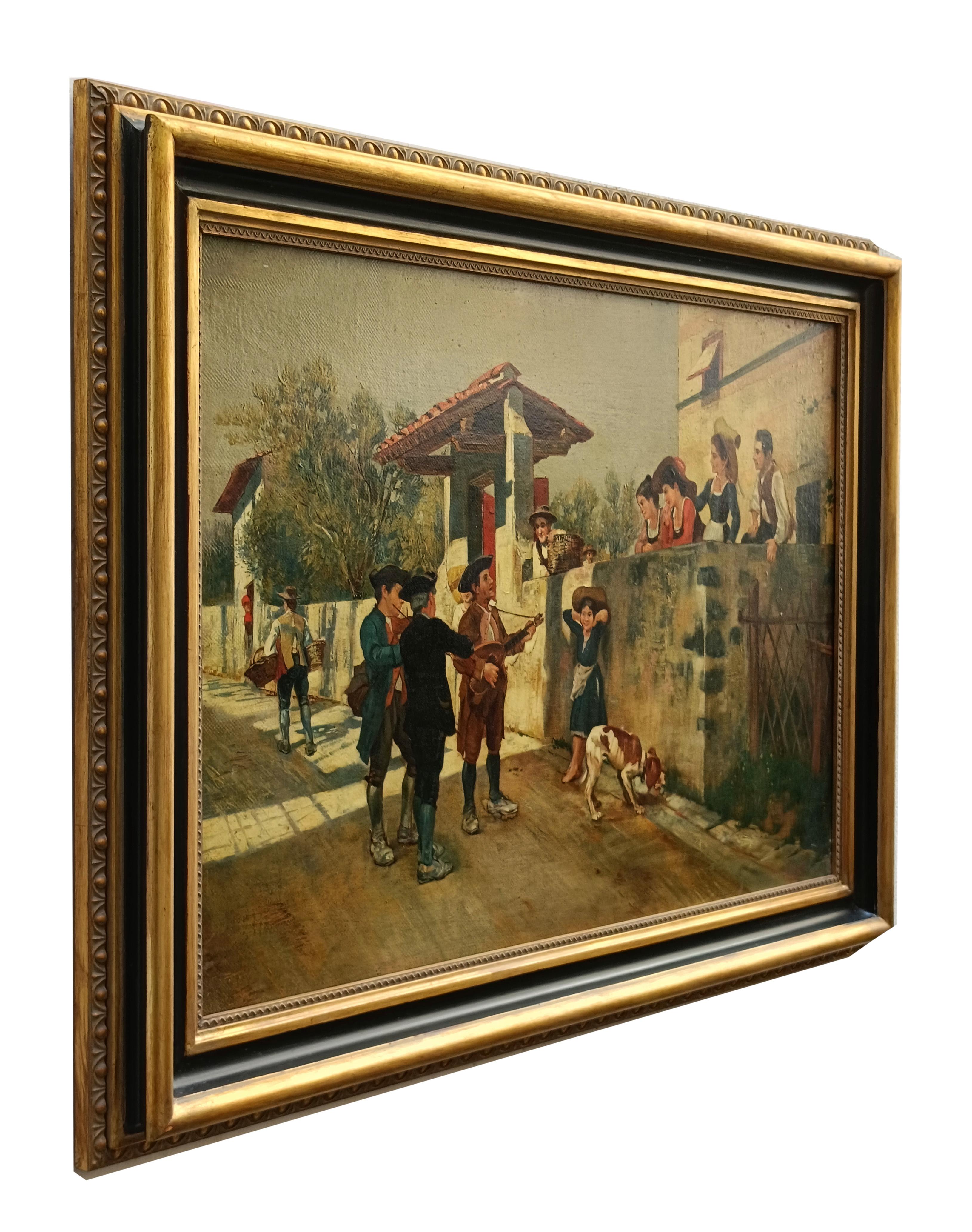 SERENADE - Angelo Granati - Italian Figurative Oil on canvas painting For Sale 5