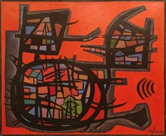 "Senza titolo" Angelo Ippolito, Composizione astratta, rosso e nero, Scuola di New York