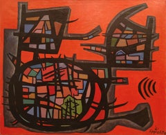 "Untitled" Angelo Ippolito, Abstract Composition, Red and Black, New York School
