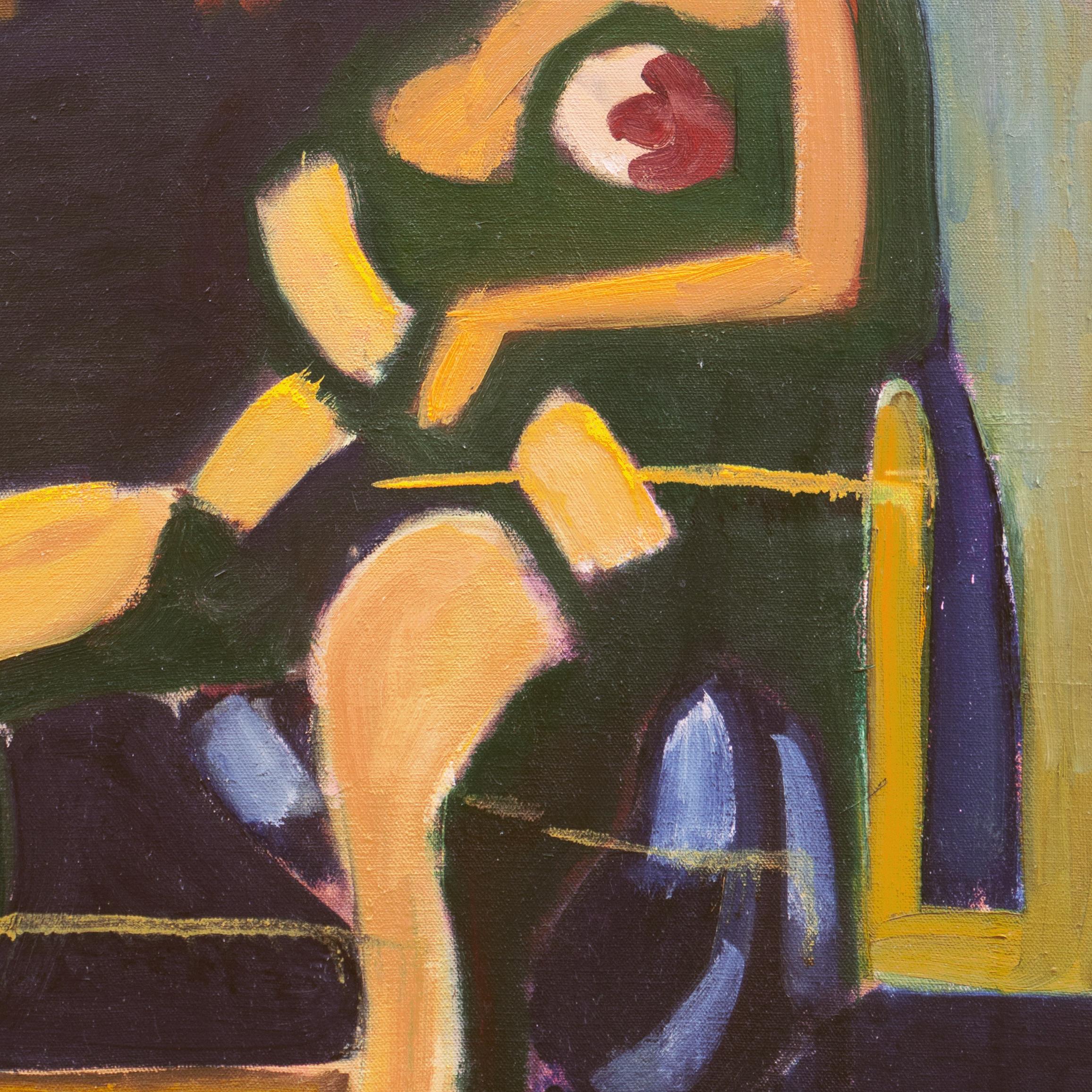 'Seated Woman', Modernist Figural oil by New York Expressionist artist, MOMA - Brown Figurative Painting by Angelo Ippolito