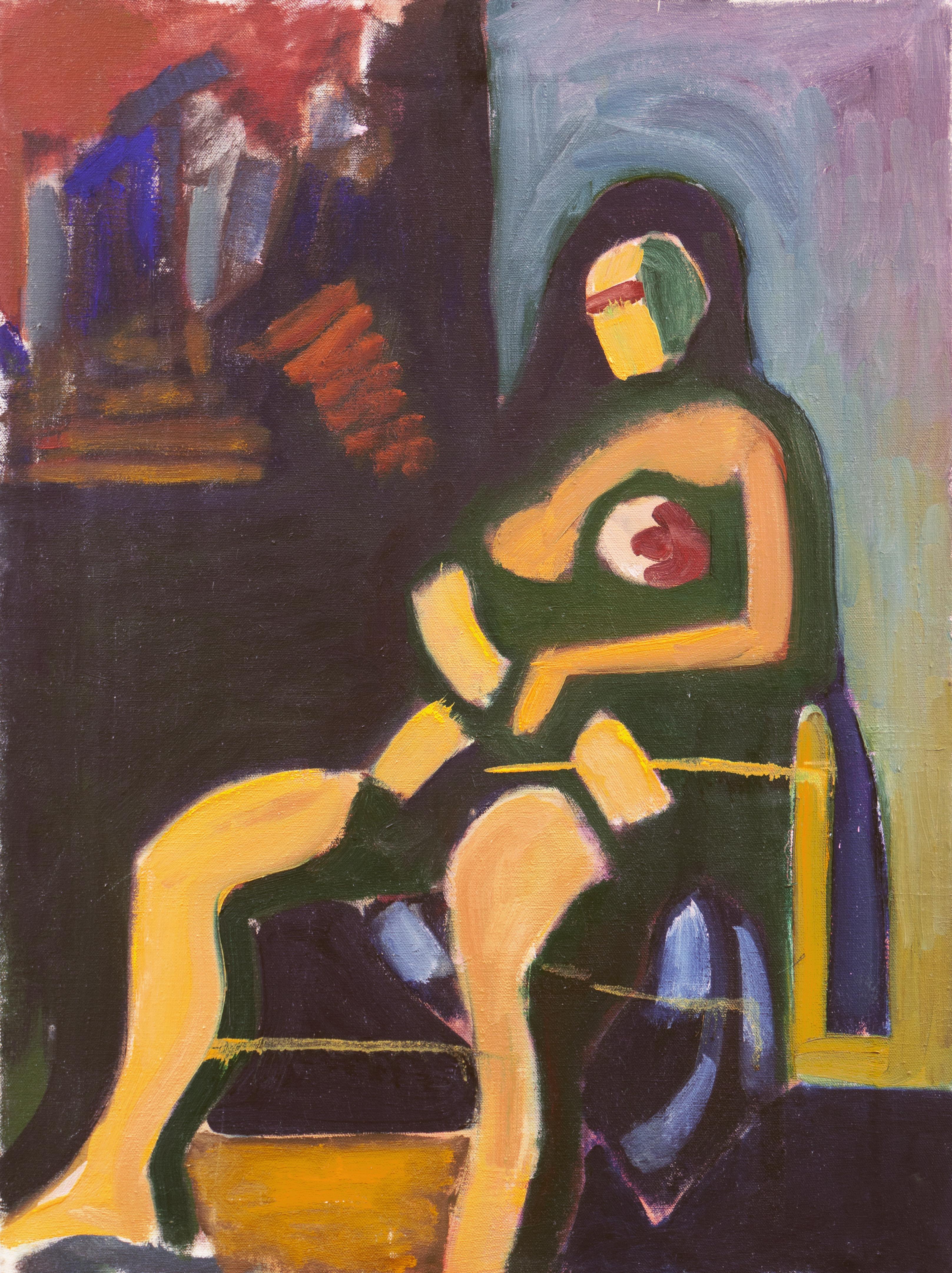 Angelo Ippolito Figurative Painting - 'Seated Woman', Modernist Figural oil by New York Expressionist artist, MOMA