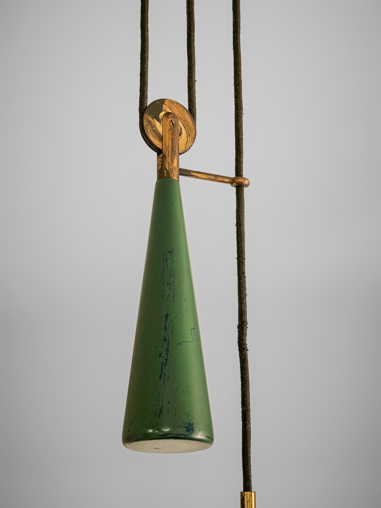 Angelo Lelii '12126' Pendant in Brass and Green Aluminum In Good Condition In Waalwijk, NL