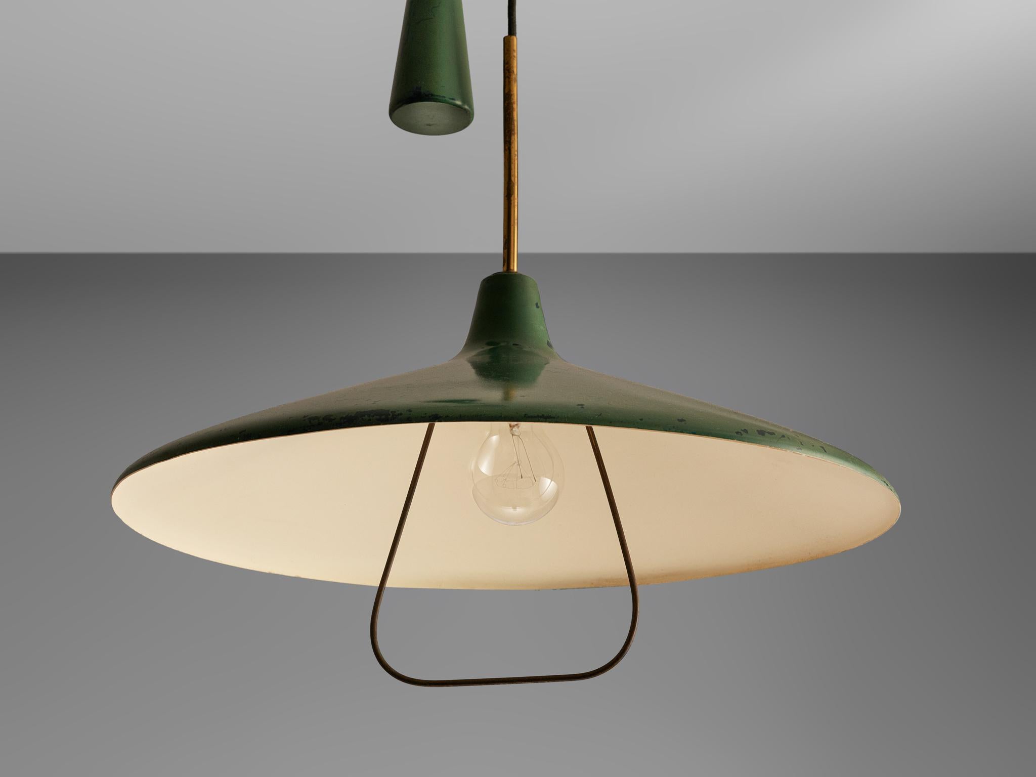 Mid-20th Century Angelo Lelii '12126' Pendant in Brass and Green Aluminum