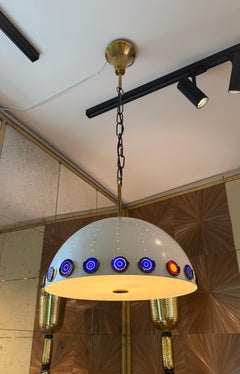 Angelo Lelii 1960s Pendant Light Brass Lacquered Aluminium Murine White Blue Red
