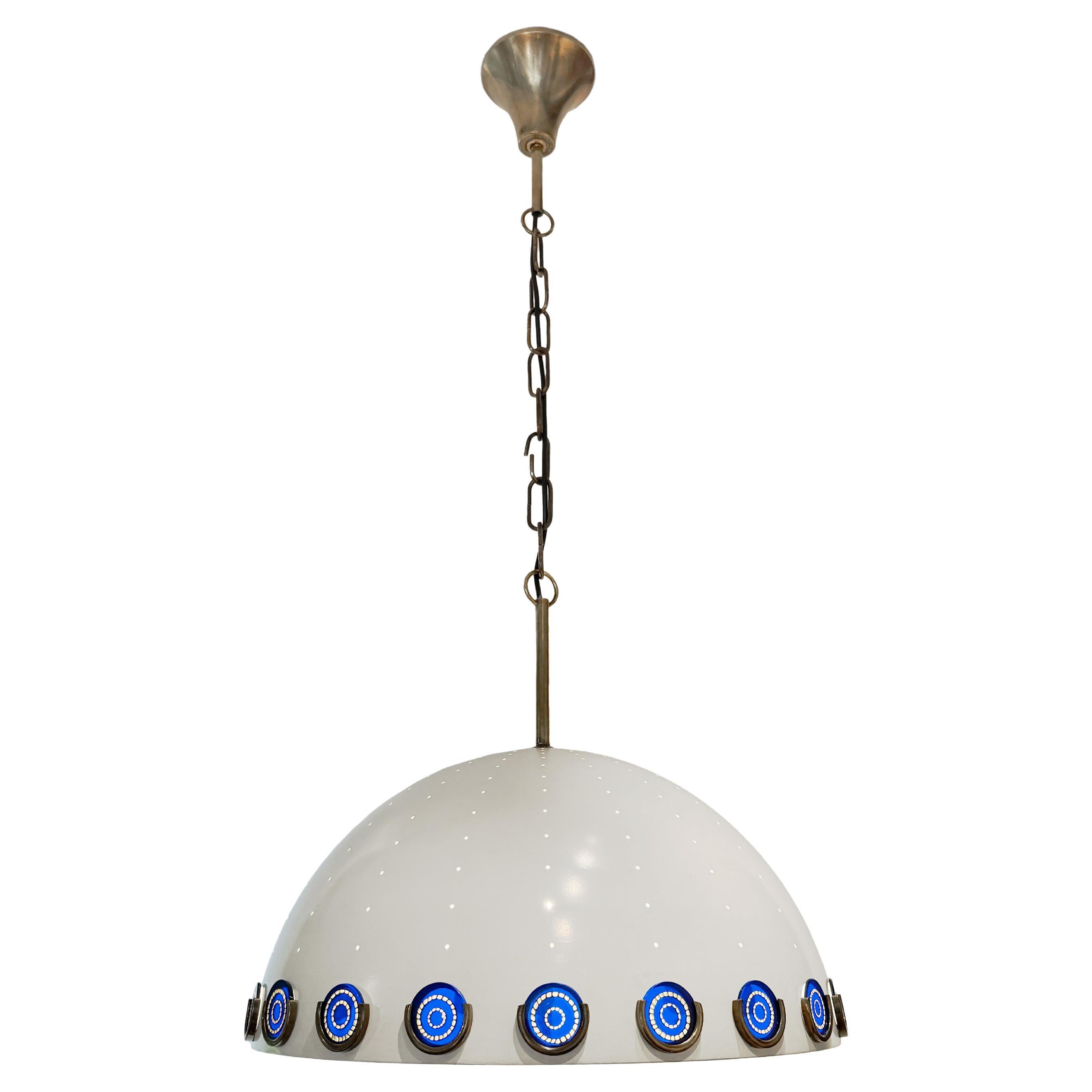 Angelo Lelii 1960 Pendant Light Ottone Laccato Alluminio Murine Bianco Blu Rosso in vendita
