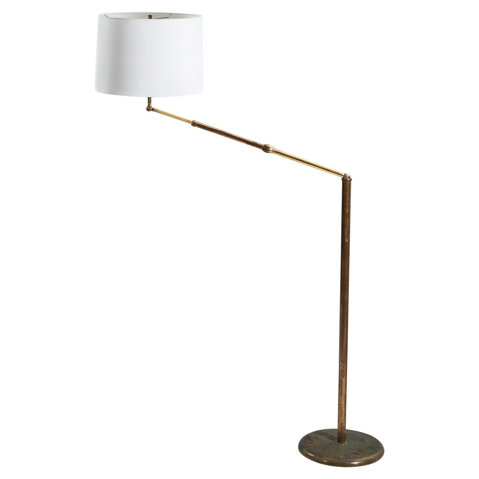 Angelo Lelii, Adjustable Floor Lamp, Brass, Fabric, Arredoluce, 1950s