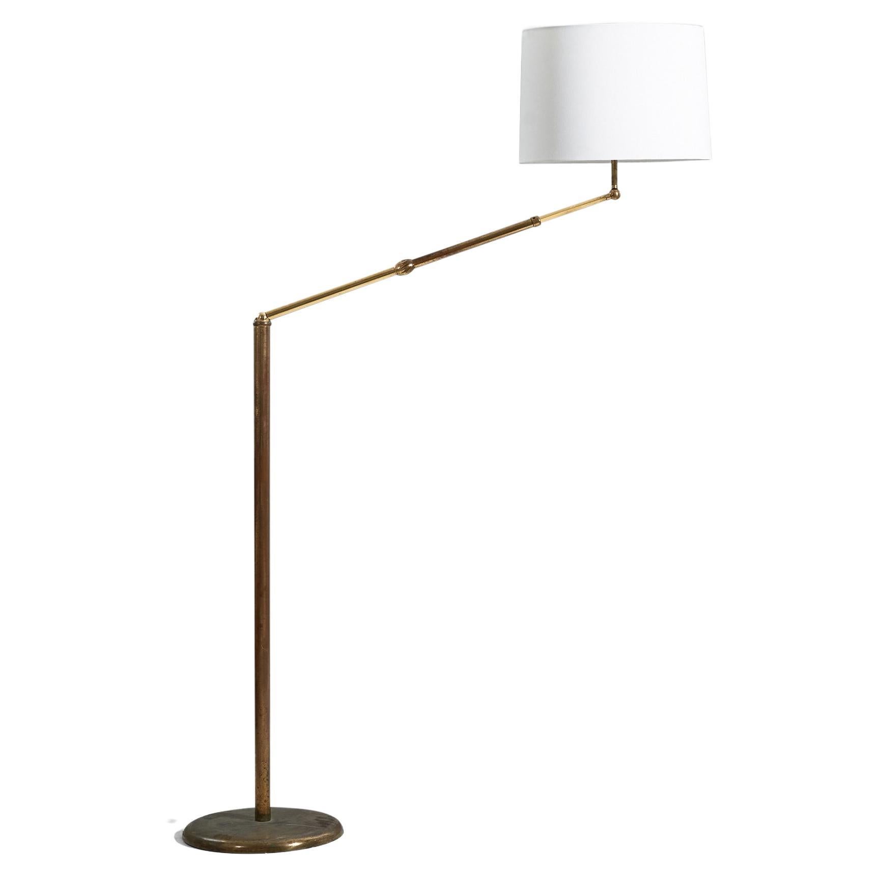 Angelo Lelii, Adjustable Floor Lamp, Brass, Fabric, Arredoluce, 1950s For Sale