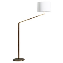 Angelo Lelii, Adjustable Floor Lamp, Brass, Fabric, Arredoluce, 1950s