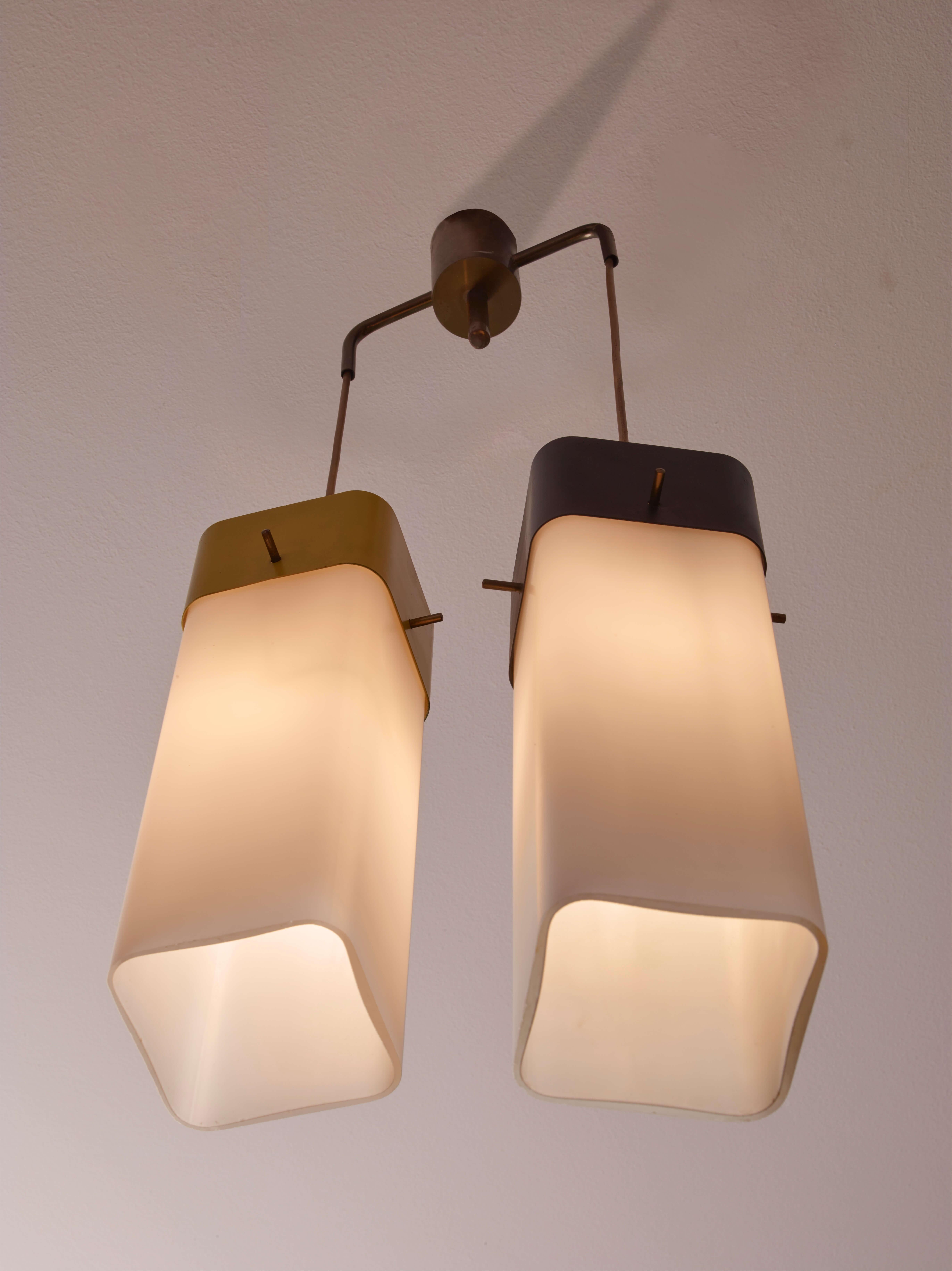 Metal Angelo Lelii adjustable two-light chandelier for Arredoluce, Italy, 1957 For Sale