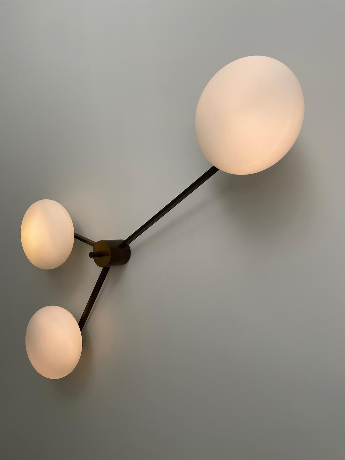 Angelo Lelii Arredoluce 3 Lune Ceiling Lamp Brass Opal White Glass, Italy, 1961 In Good Condition In Catania, IT