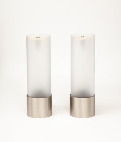 Angelo Lelii Arredoluce LargeNickel & Frosted Opaline Glass Sconces, Italy, 1964