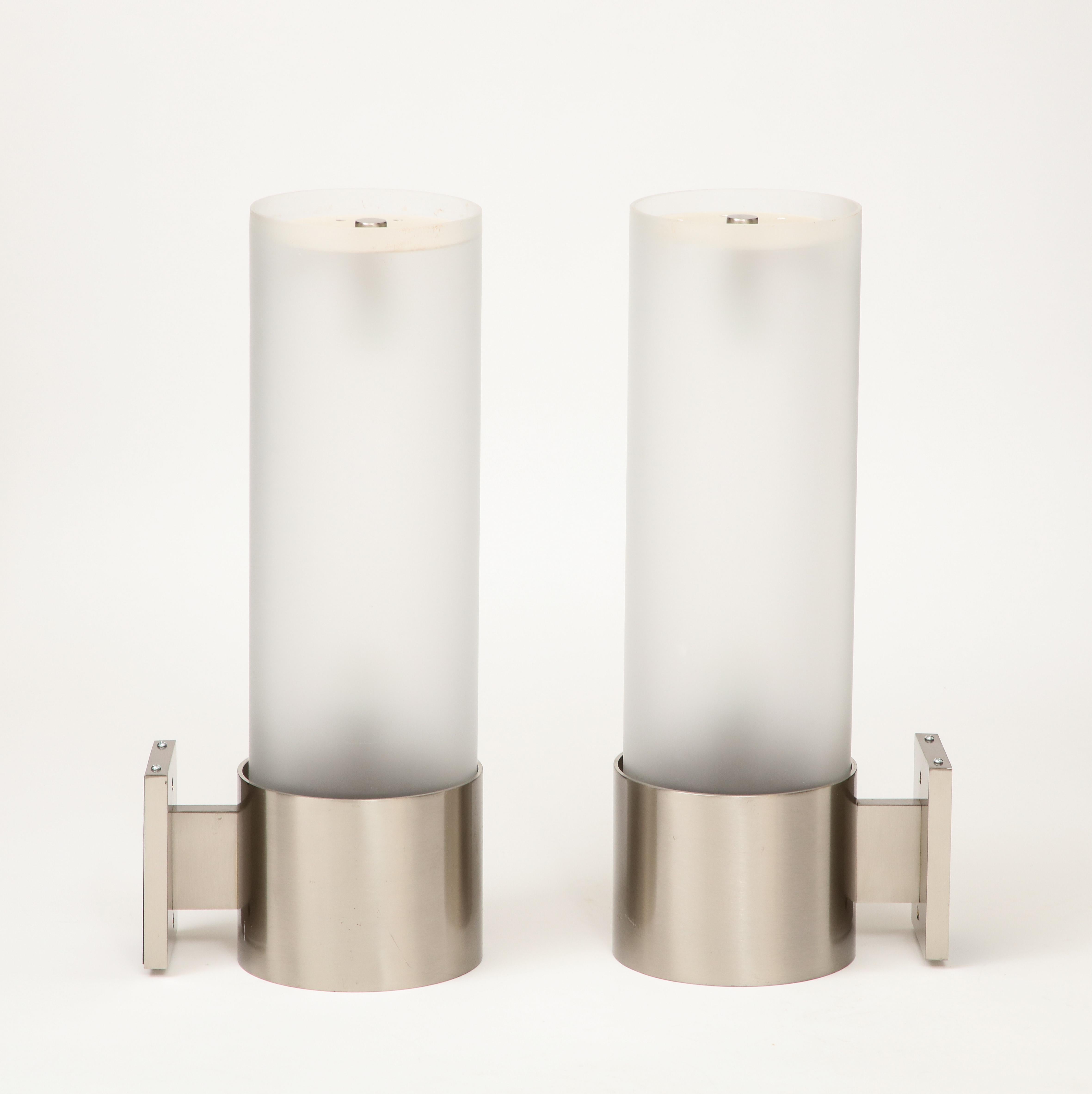 Stainless Steel Angelo Lelii Arredoluce LargeNickel & Frosted Opaline Glass Sconces, Italy, 1964 For Sale