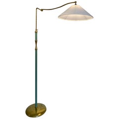 Angelo Lelii Arredoluce Mod 12246 Green Floor Lamp Brass, Italy, 1948