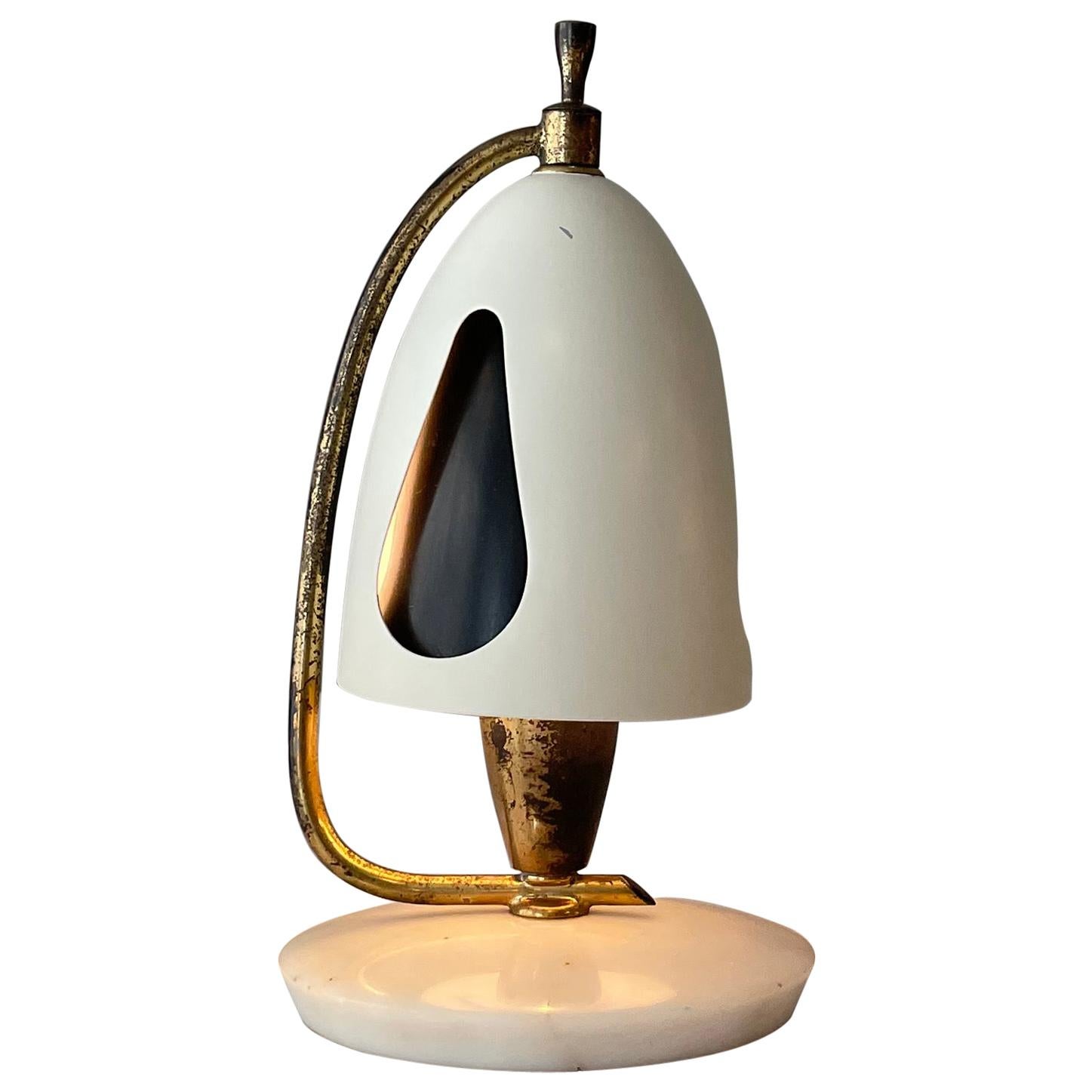 Angelo Lelii Arredoluce Mod. 12398 Brass Marble Table Lamp, Italy, 1952