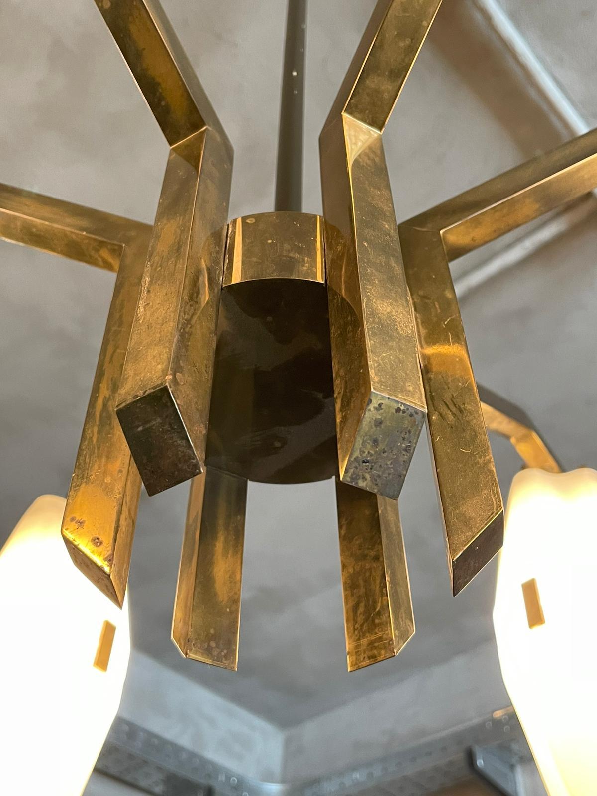 Italiano Angelo Lelii Arredoluce Mod. 12780 Lampada da soffitto in ottone 1959 Patina eccellente in vendita