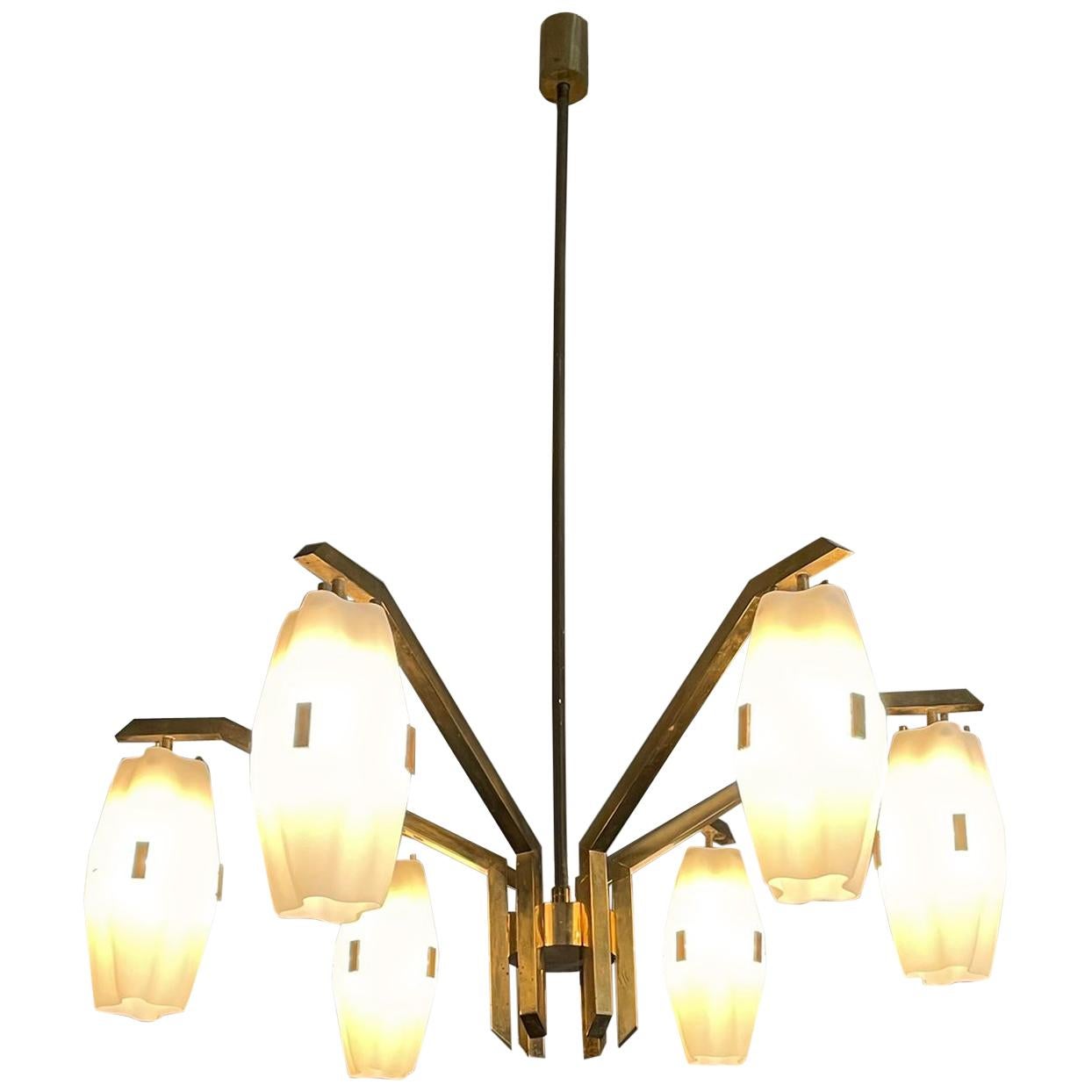 Angelo Lelii Arredoluce Mod. 12780 Brass Ceiling Lamp 1959 Excellent Patina For Sale