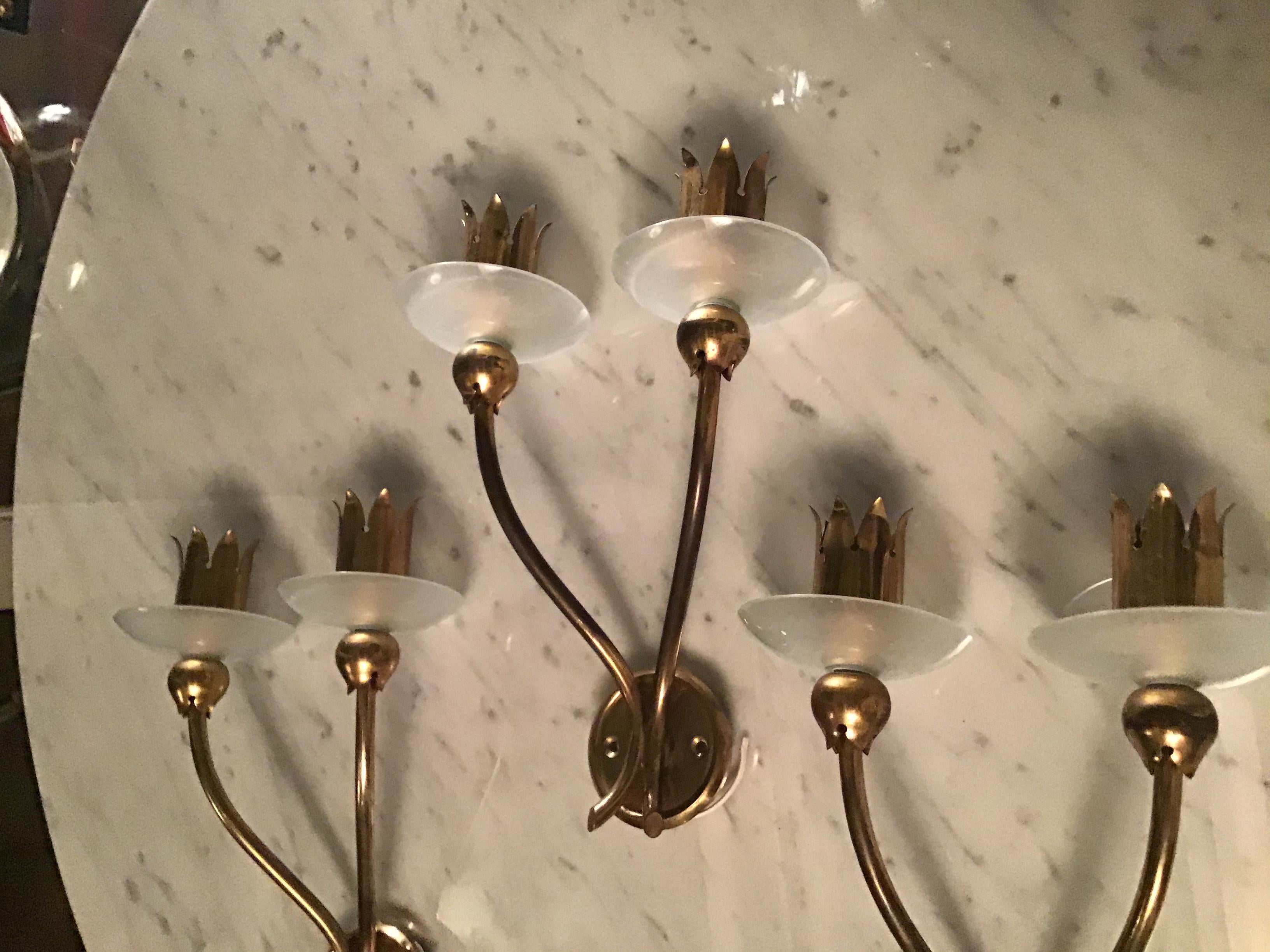 Angelo Lelii Arredoluce N 3 Apliques Latón Vidrio 1950 Italia en venta 9