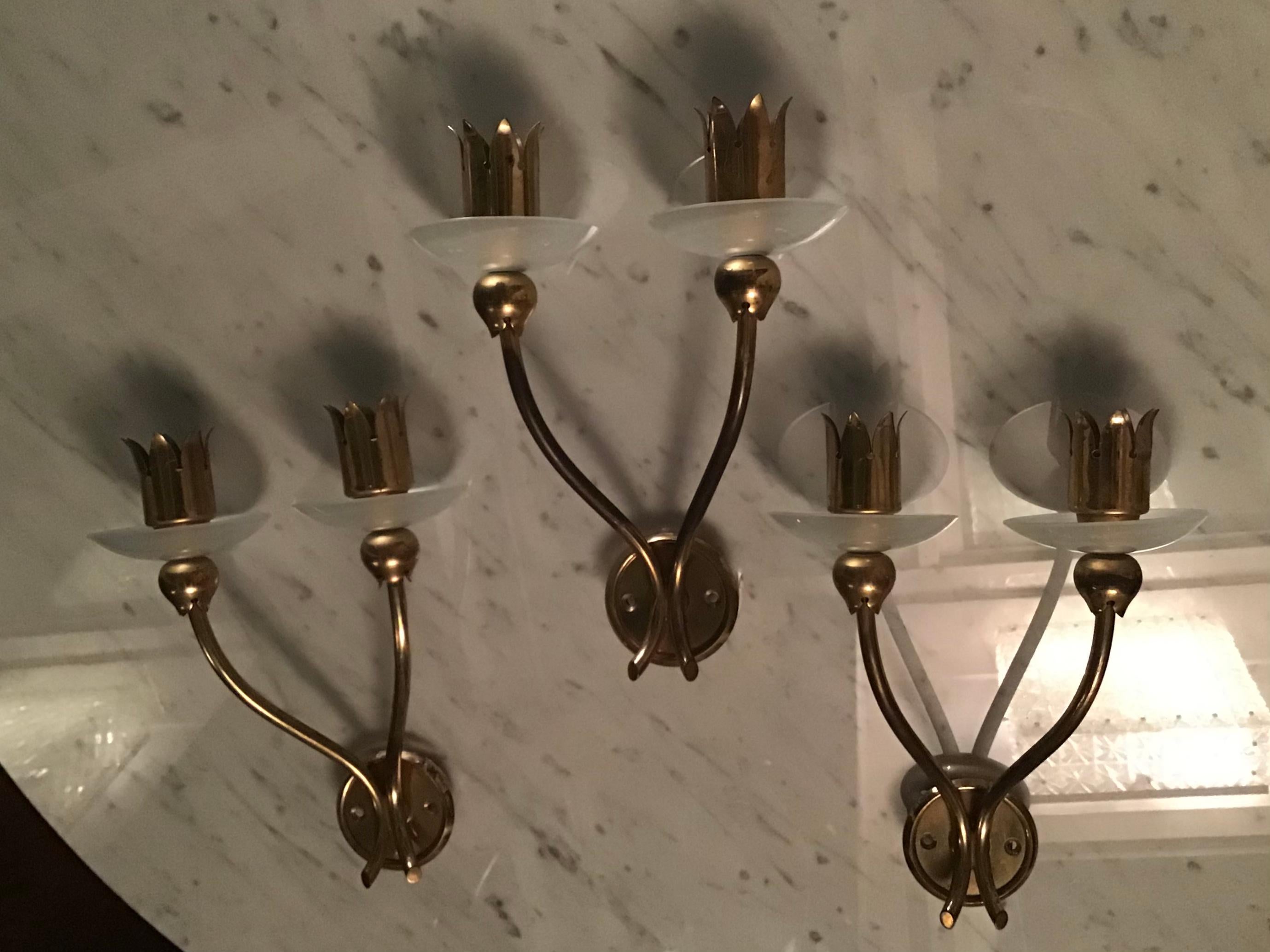 Angelo Lelii Arredoluce N 3 Apliques Latón Vidrio 1950 Italia en venta 11