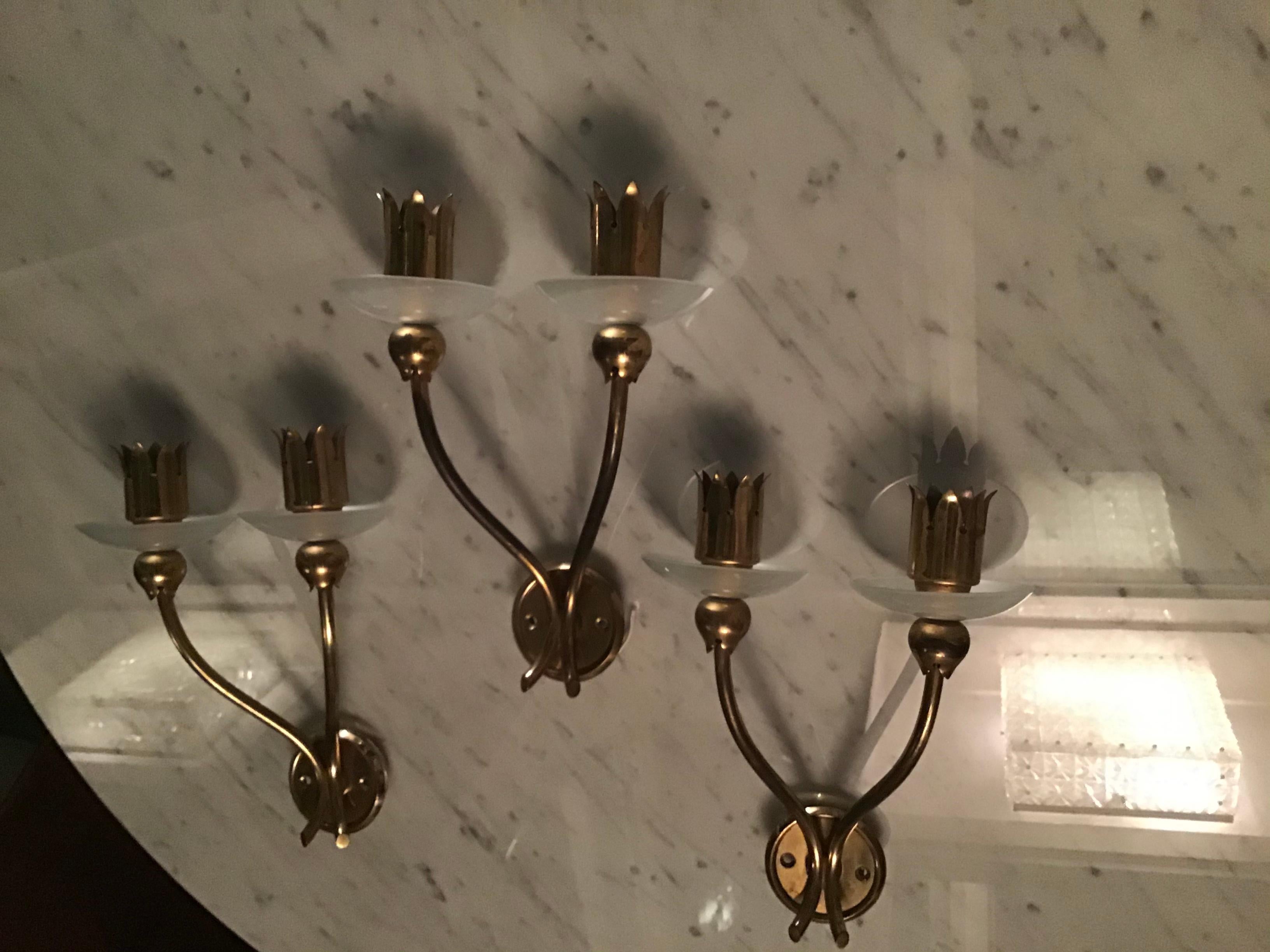 Angelo Lelii Arredoluce N 3 Apliques Latón Vidrio 1950 Italia Otro en venta