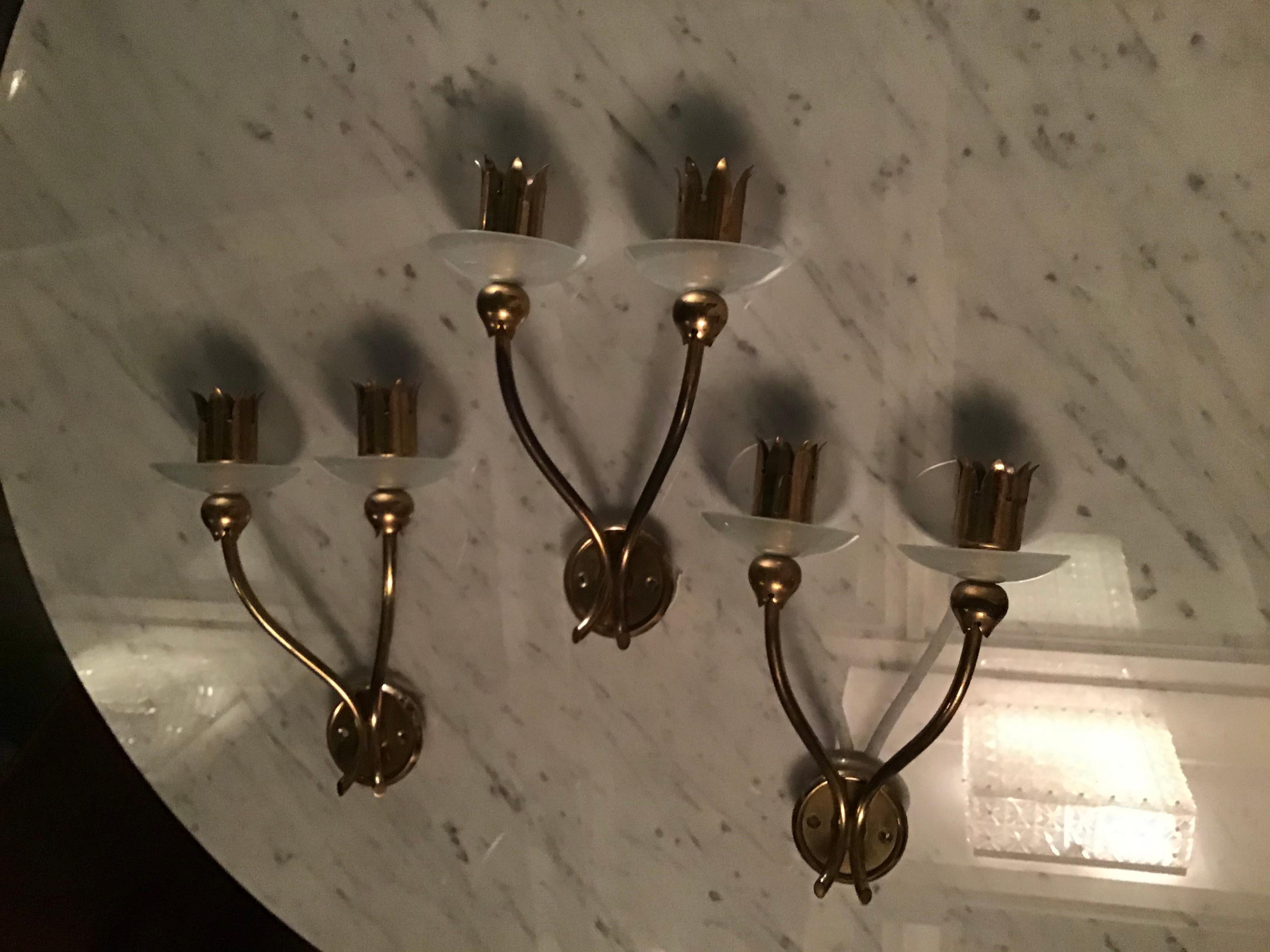Angelo Lelii Arredoluce N 3 Apliques Latón Vidrio 1950 Italia en Bueno estado para la venta en Milano, IT