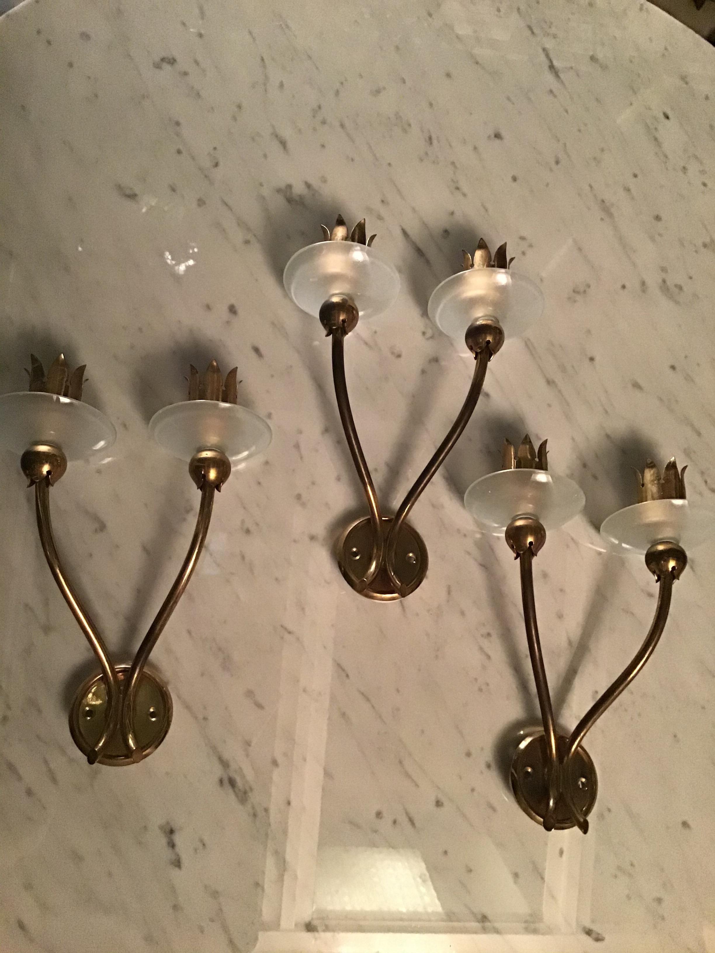 Angelo Lelii Arredoluce N 3 Apliques Latón Vidrio 1950 Italia en venta 3