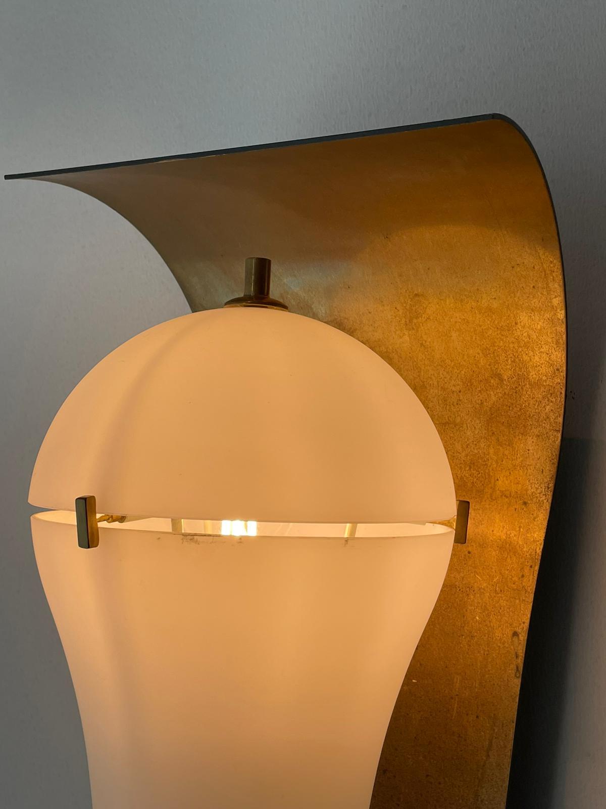 Italian Angelo Lelii Arredoluce Pair of  Wall Lights Mod. 12824 Brass Glass Italy 1960