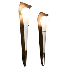 Angelo Lelii Arredoluce Coppia di  Applique da parete Mod. 12824 Ottone Vetro Italia 1960