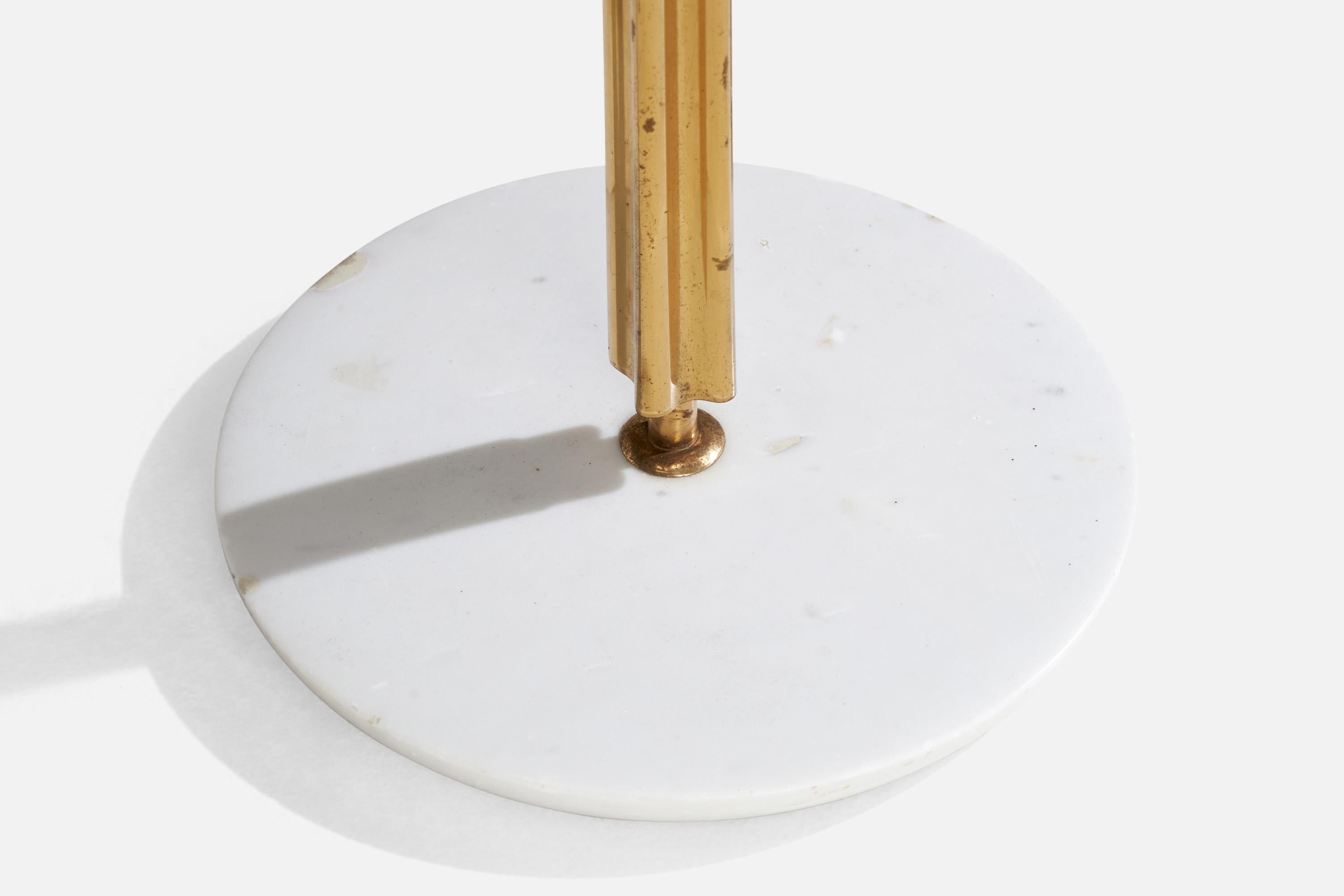 Angelo Lelii Attribution, Stehlampe, Messing, Marmor, Stoff, Italien, 1950er Jahre im Angebot 1