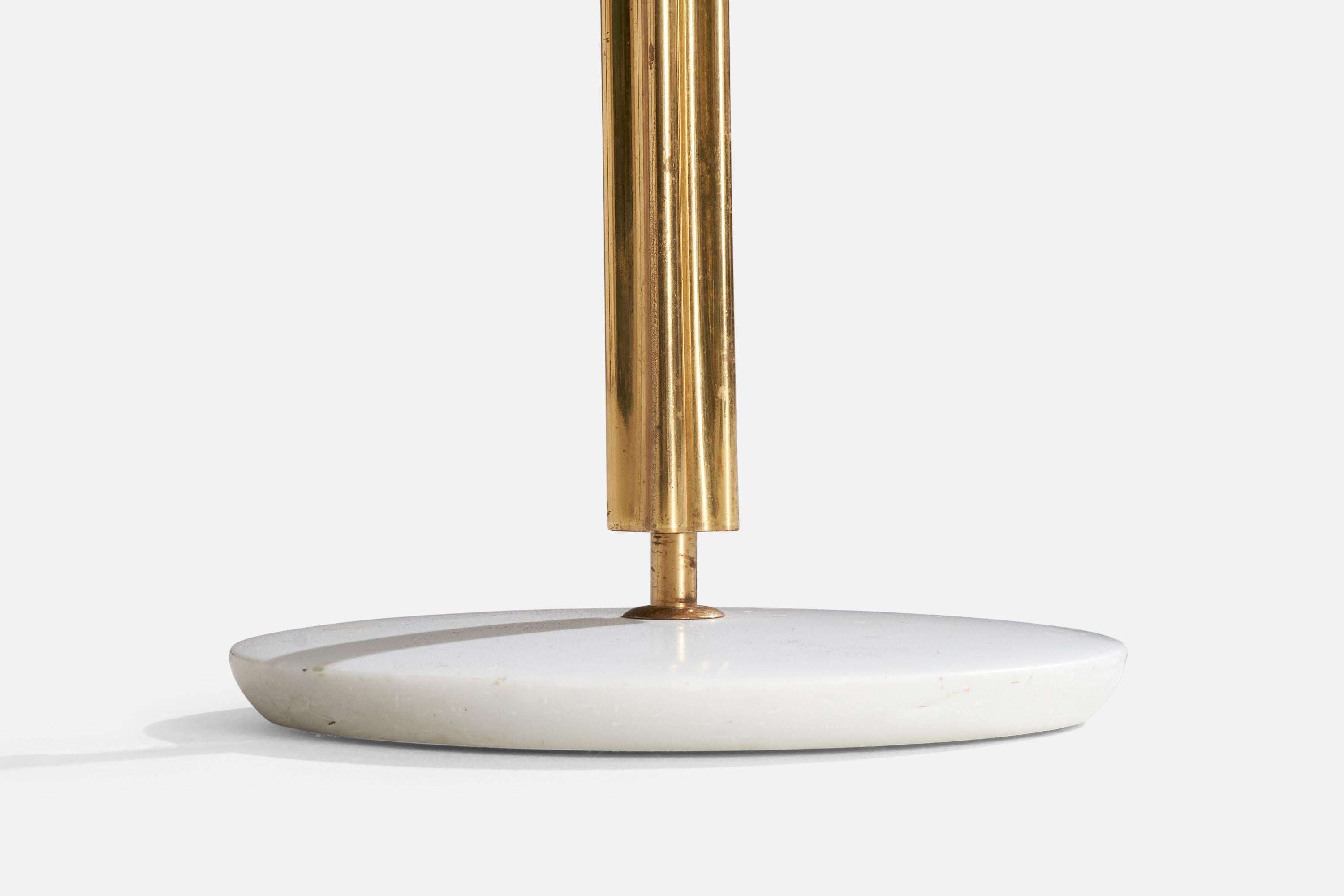 Angelo Lelii Attribution, Stehlampe, Messing, Marmor, Stoff, Italien, 1950er Jahre im Angebot 2