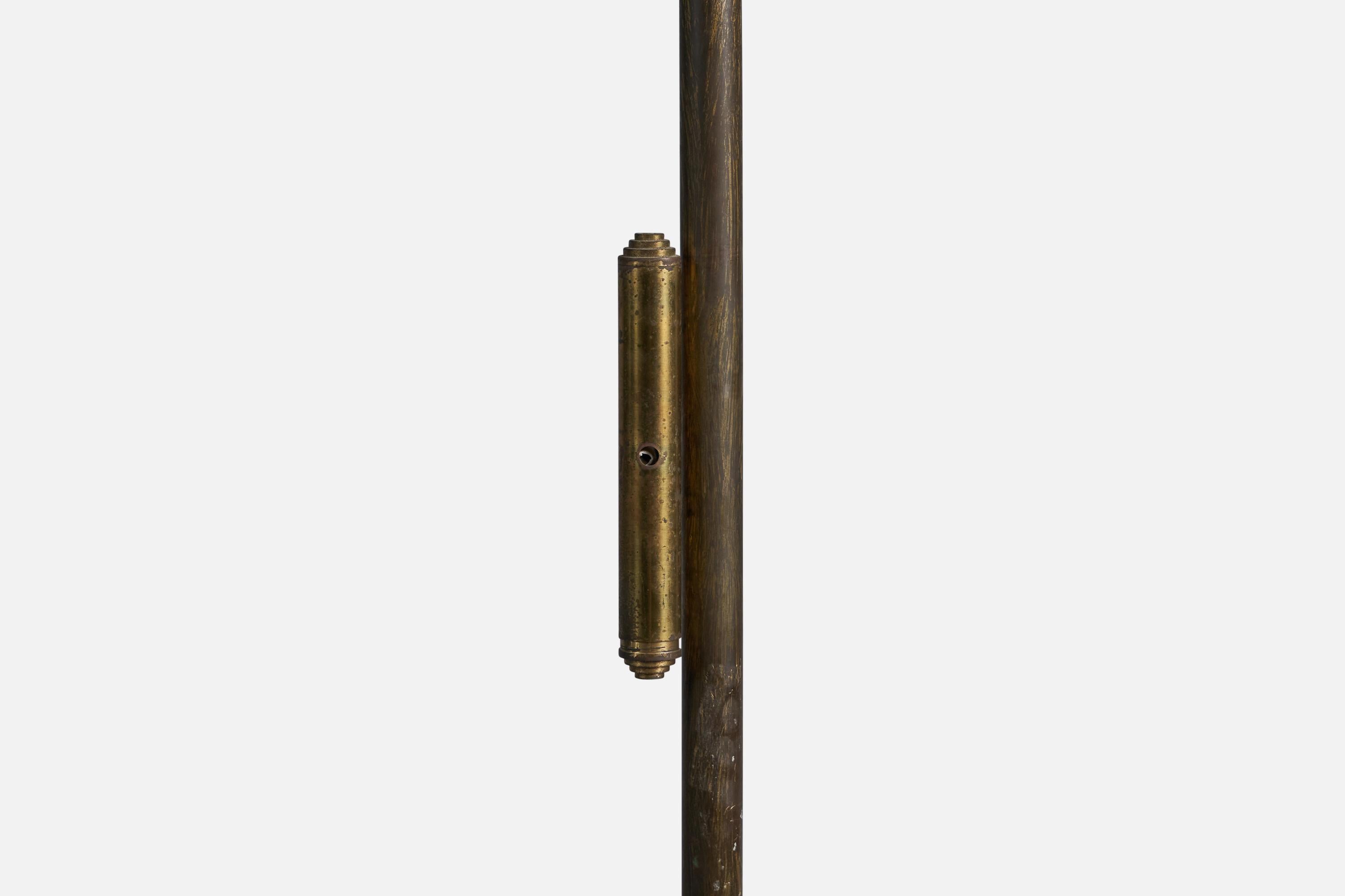Italian Angelo Lelii Attribution, Sizeable Floor Lamp, Brass, Glass, Resin, Italy, 1950s For Sale