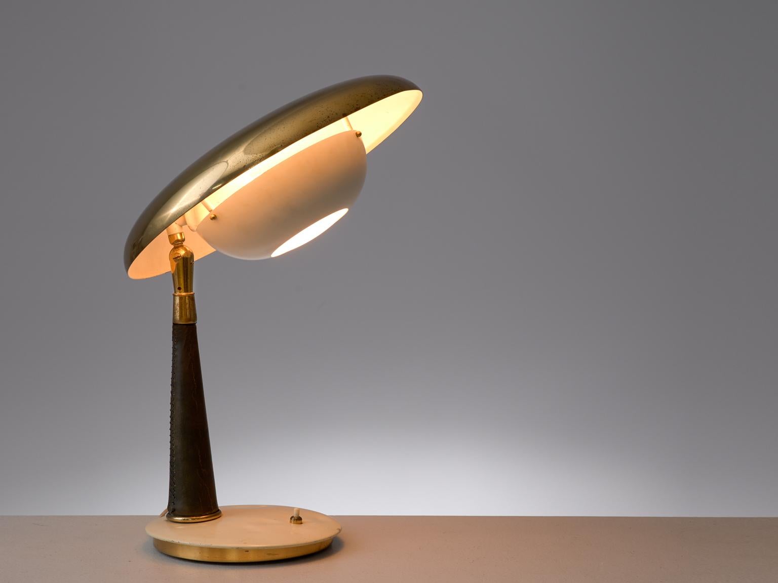 Mid-Century Modern Angelo Lelii Brass and Leather Table Lamp for Arredoluce