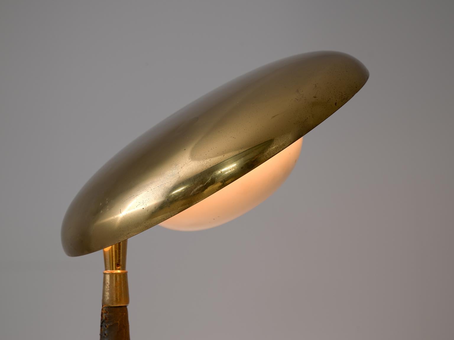 Italian Angelo Lelii Brass and Leather Table Lamp for Arredoluce