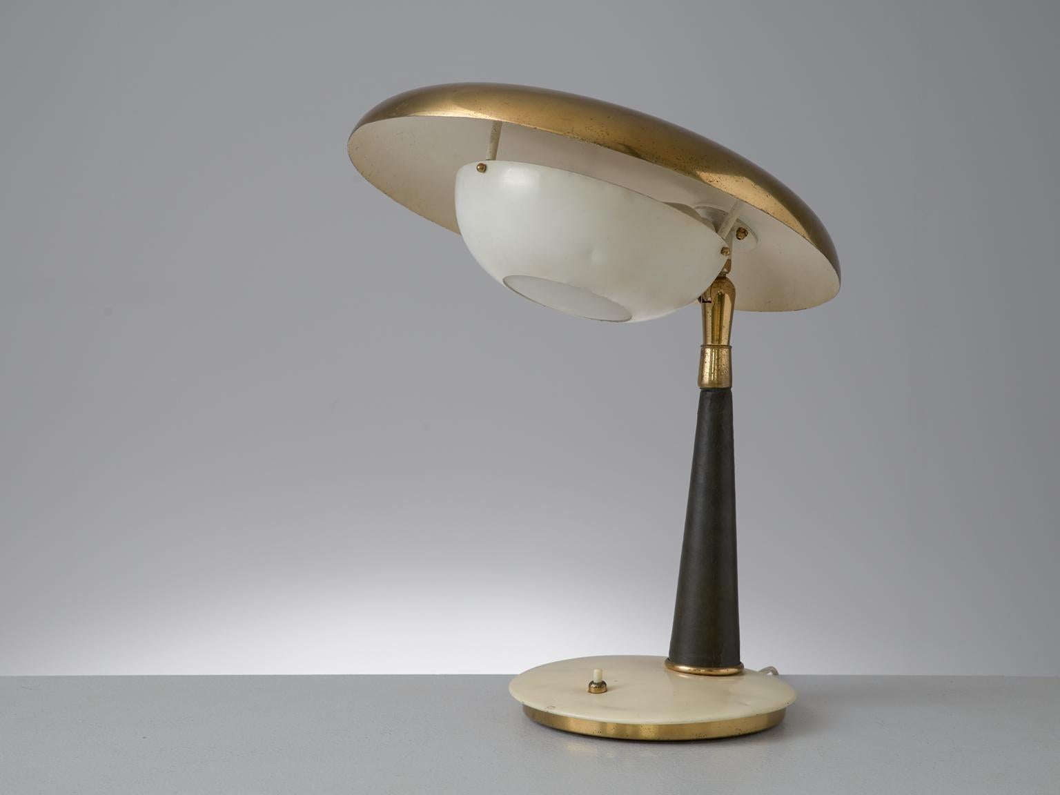 Mid-20th Century Angelo Lelii Brass and Leather Table Lamp for Arredoluce